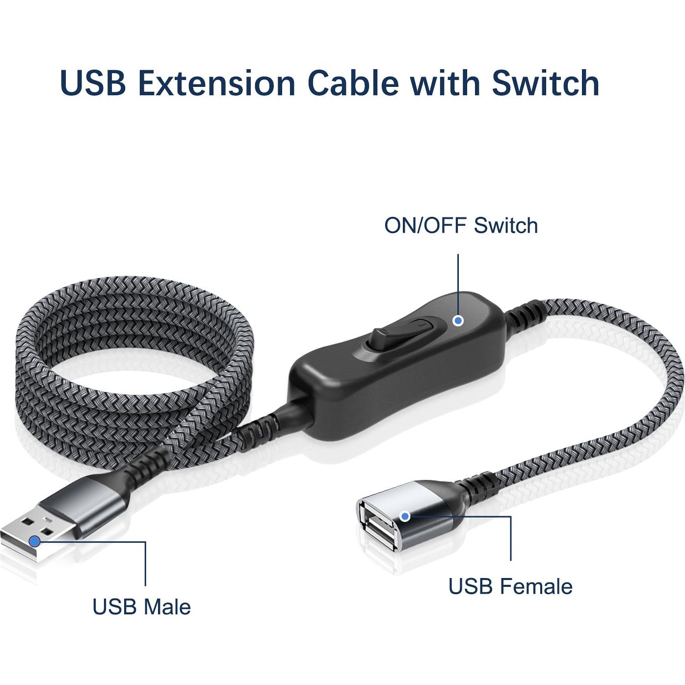 Cable de Extensión USB Ruxely 2M con Interruptor On/Off