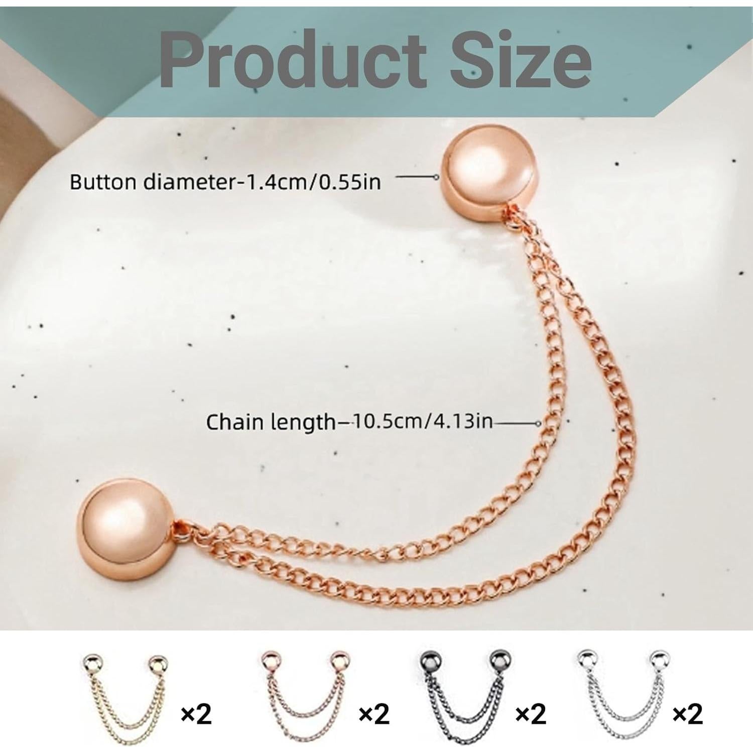 8PCS Magnetic Clothing Clips - Multi-Function Magnetic Buttons with Chain, Strong Magnet Pin for T-Shirt Shortening, Fixing Scarves, Hijab, Collar, Pants Hems & More, Brooch Pin & Sewing Clips in One