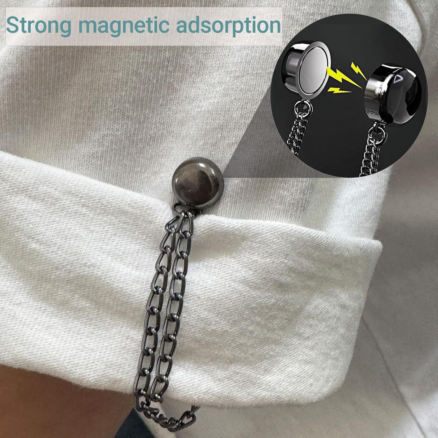8PCS Magnetic Clothing Clips - Multi-Function Magnetic Buttons with Chain, Strong Magnet Pin for T-Shirt Shortening, Fixing Scarves, Hijab, Collar, Pants Hems & More, Brooch Pin & Sewing Clips in One