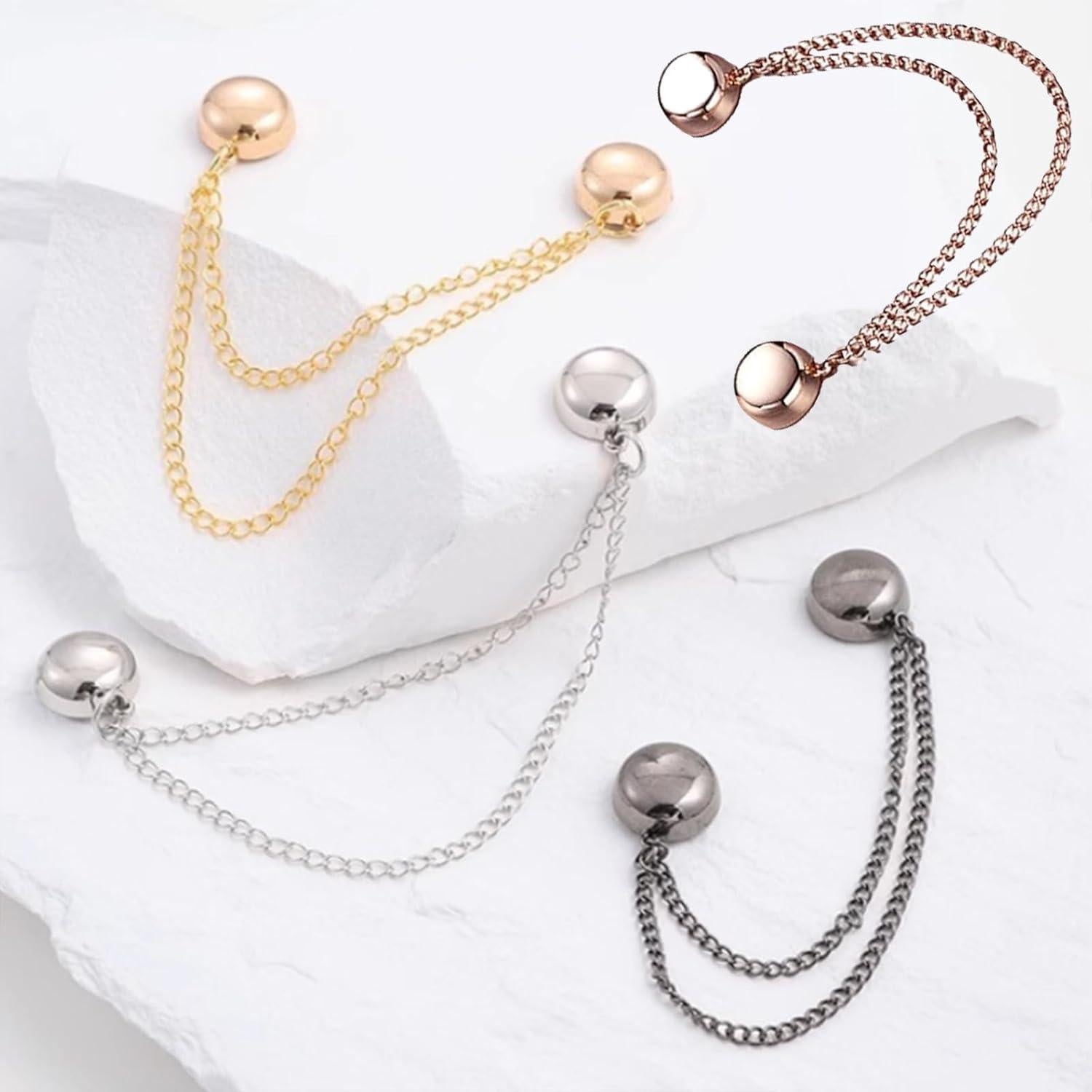 8PCS Magnetic Clothing Clips - Multi-Function Magnetic Buttons with Chain, Strong Magnet Pin for T-Shirt Shortening, Fixing Scarves, Hijab, Collar, Pants Hems & More, Brooch Pin & Sewing Clips in One