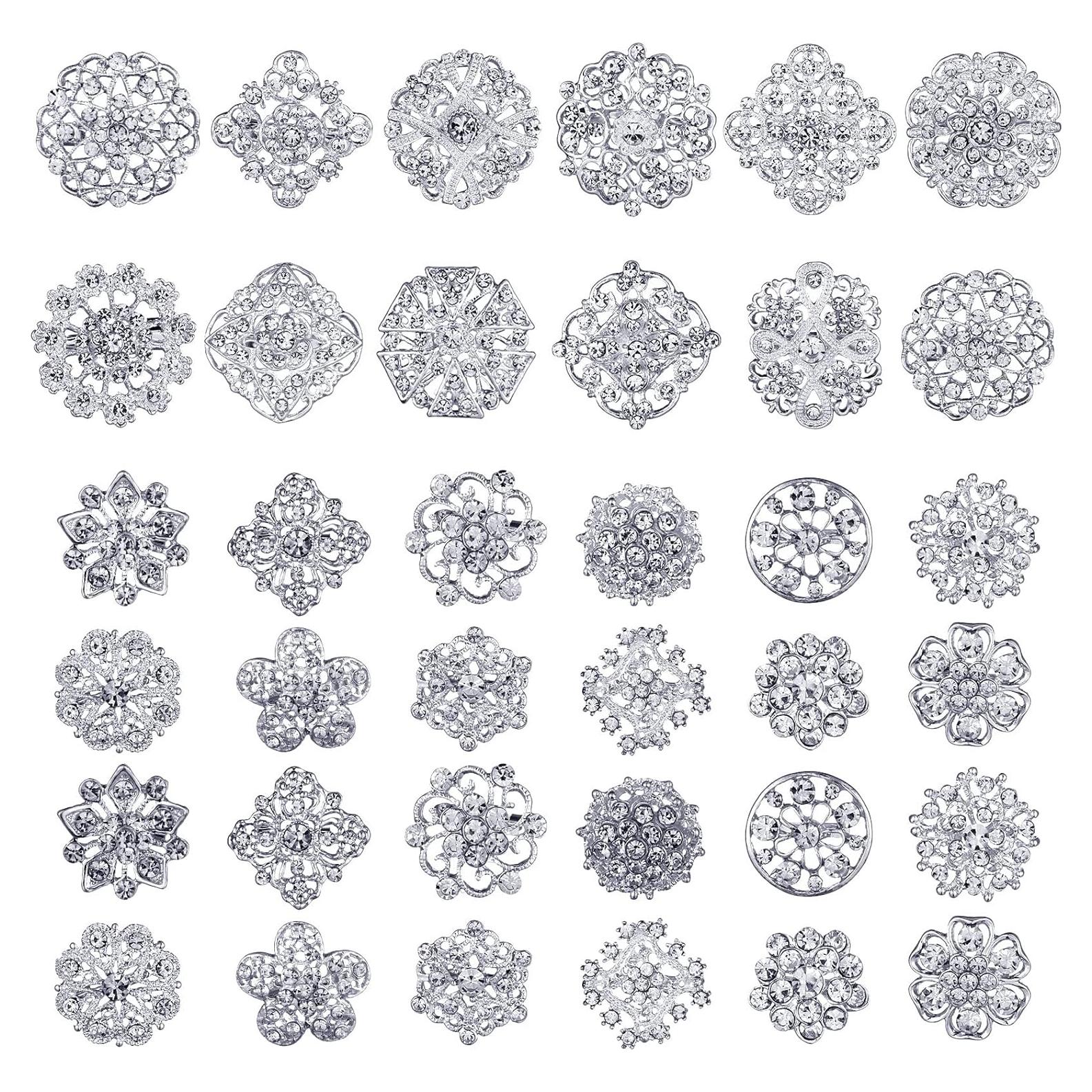 36 Broches de Rhinestone Plateados para Manualidades - MTLEE