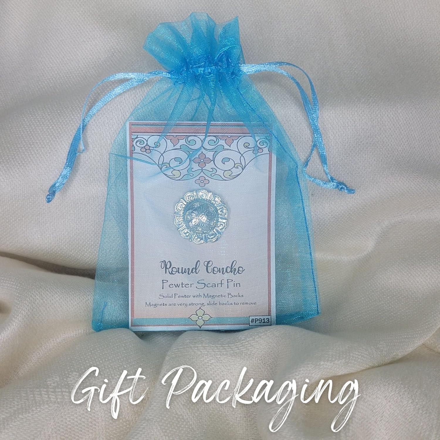 Pin de Bufanda Magnético con Concho Redondo - Pewter Hecho a Mano