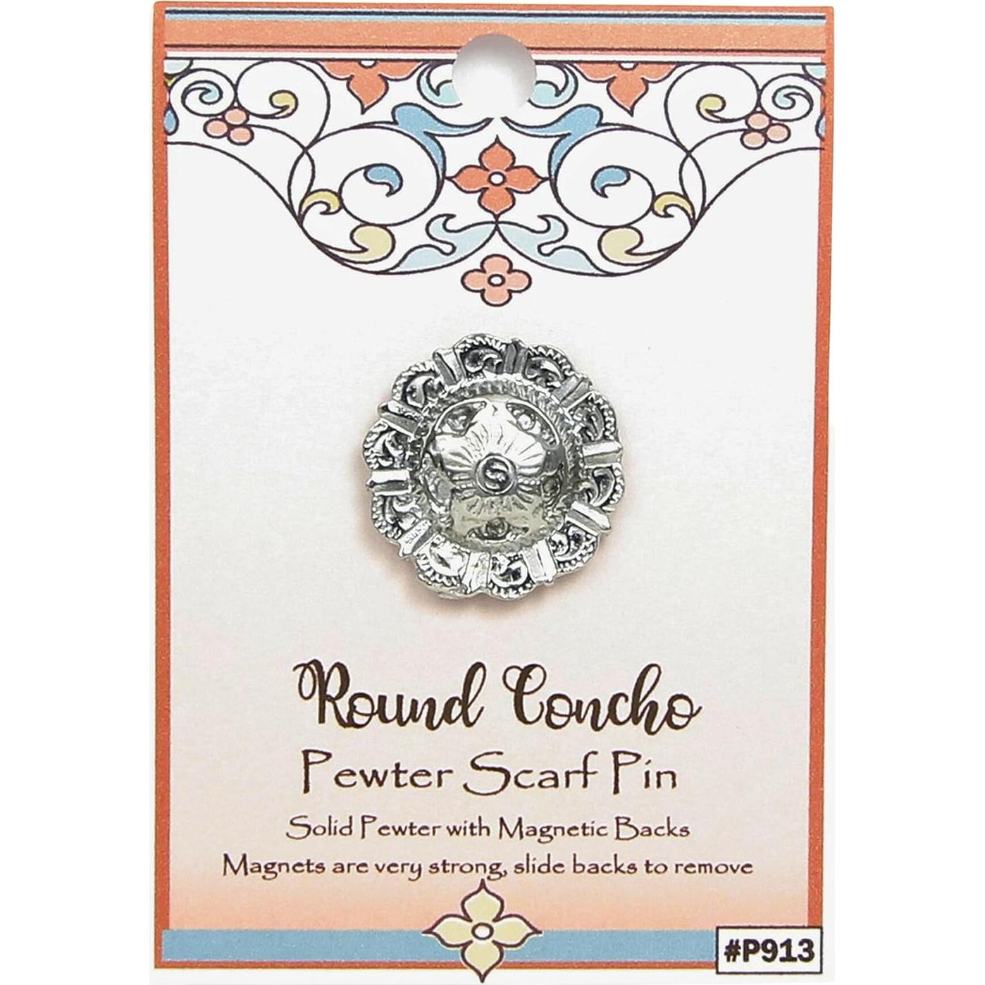 Pin de Bufanda Magnético con Concho Redondo - Pewter Hecho a Mano