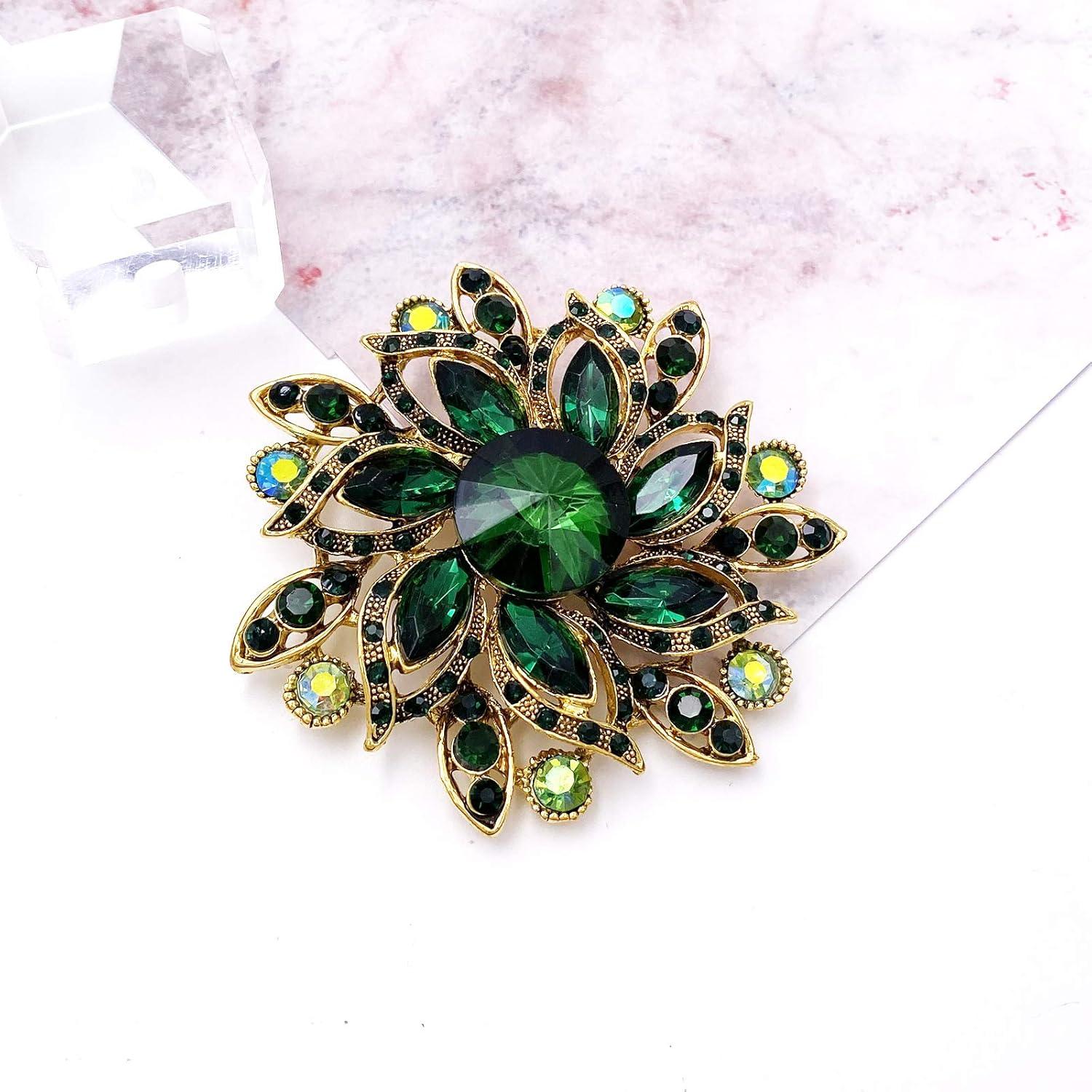 Broche Elegante LAXPICOL Flor Cristal Austríaco Verde
