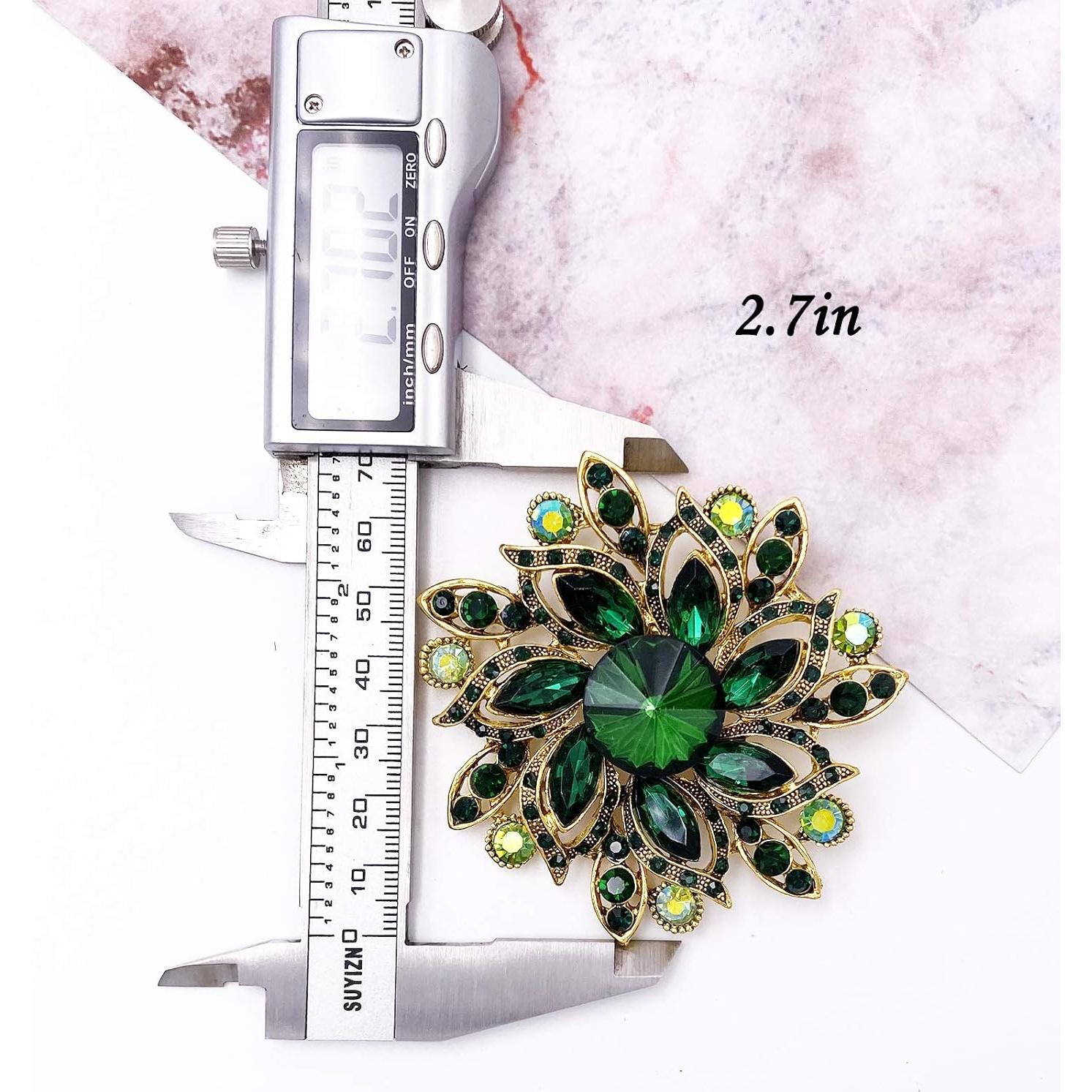 Broche Elegante LAXPICOL Flor Cristal Austríaco Verde