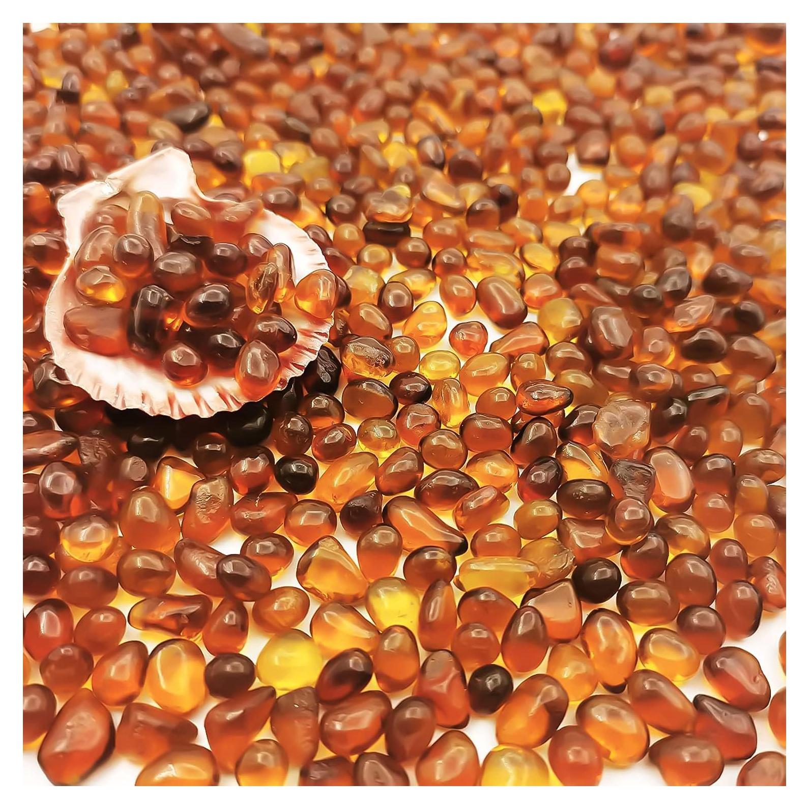 Keedolla Aquarium Sea Glass Pebble Stones, 6-9mm Fish Tank Gravel Marble Rock for Aquarium, Fish Turtle Tank, Vase Fillers, Garden - Amber(0.93LB/430g)