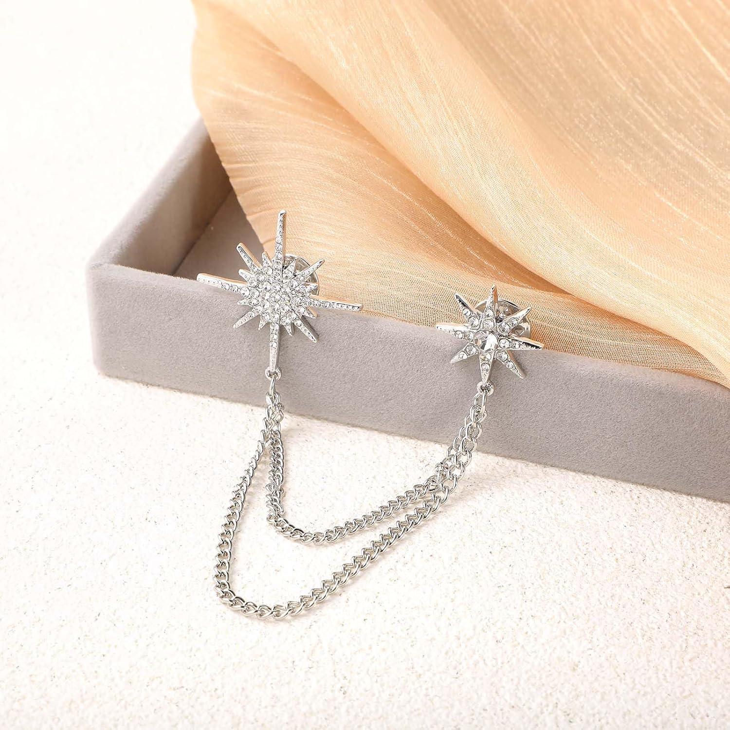 Broche de Estrella Plateado MBAIYO con Rhinestones 15cm