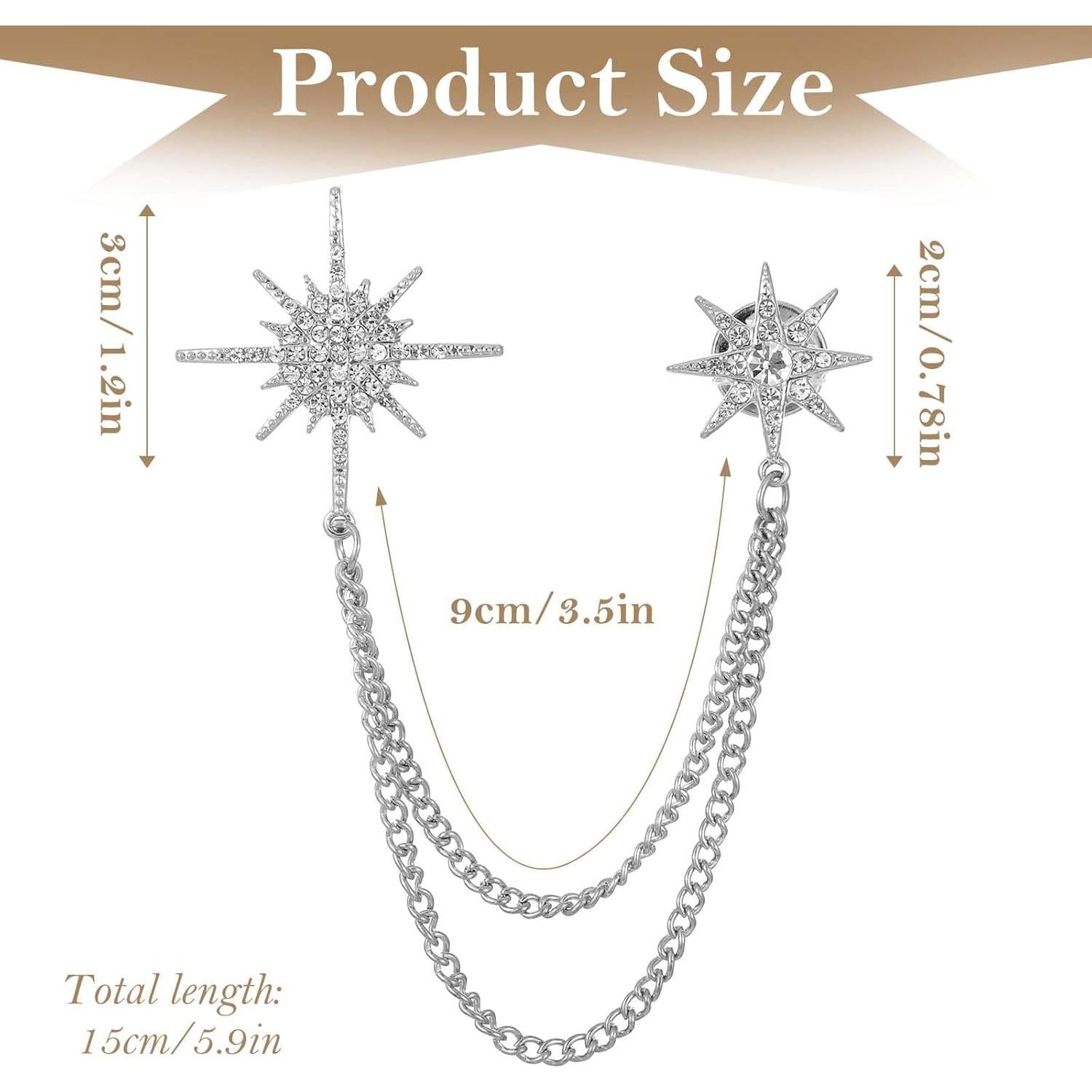 Broche de Estrella Plateado MBAIYO con Rhinestones 15cm