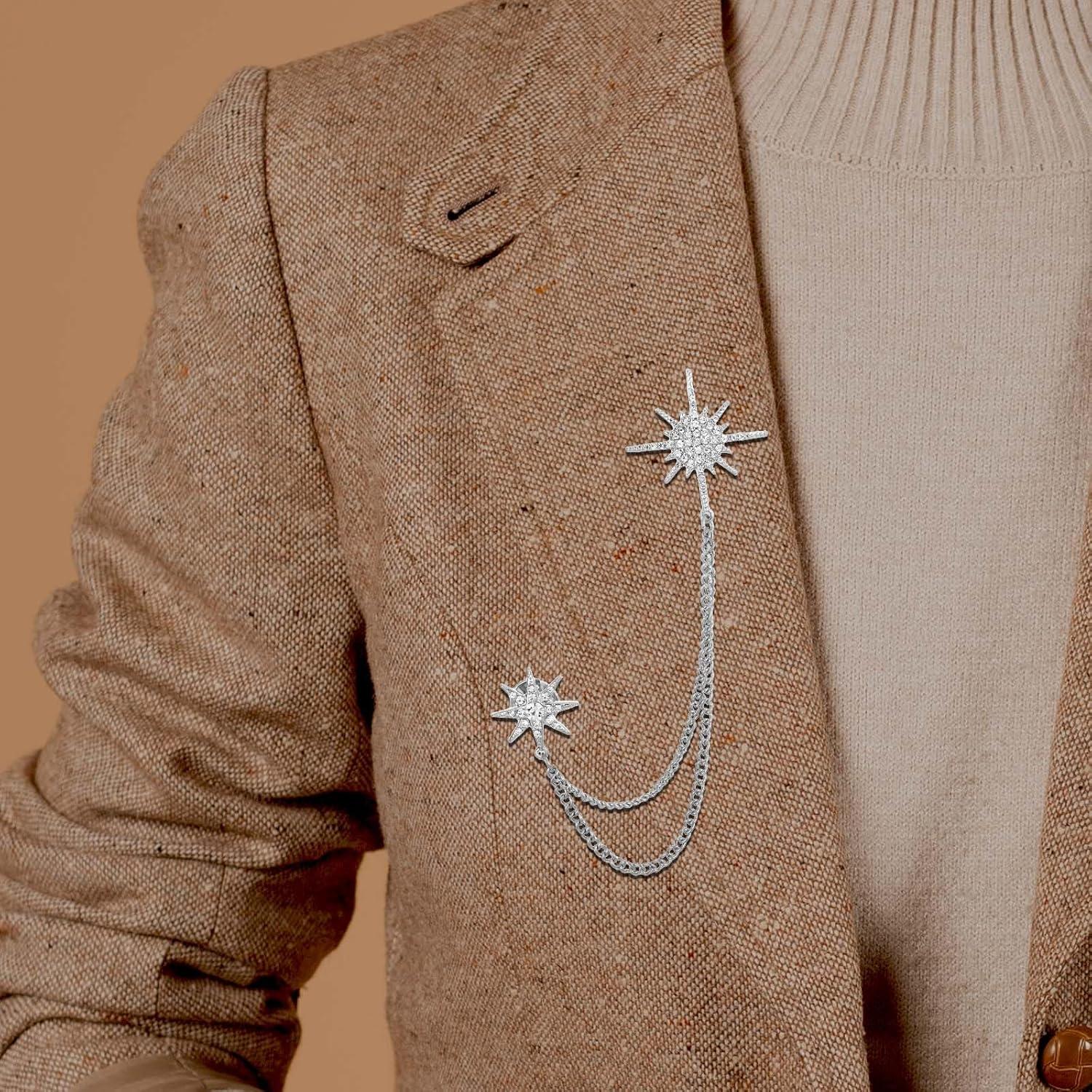 Broche de Estrella Plateado MBAIYO con Rhinestones 15cm