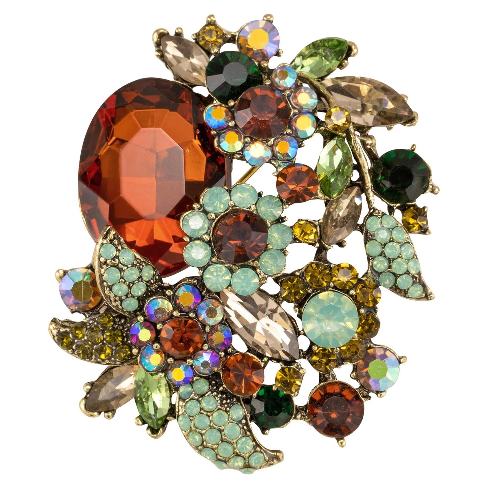 Broche de Flor SELOVO con Brillantina Tono Dorado 6.5x6cm