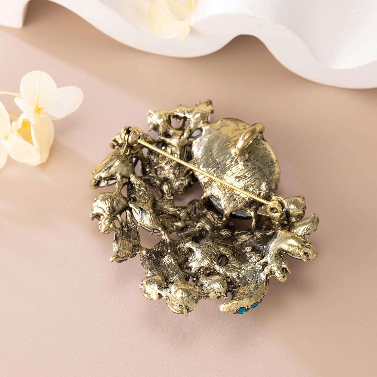 Broche de Flor SELOVO con Brillantina Tono Dorado 6.5x6cm