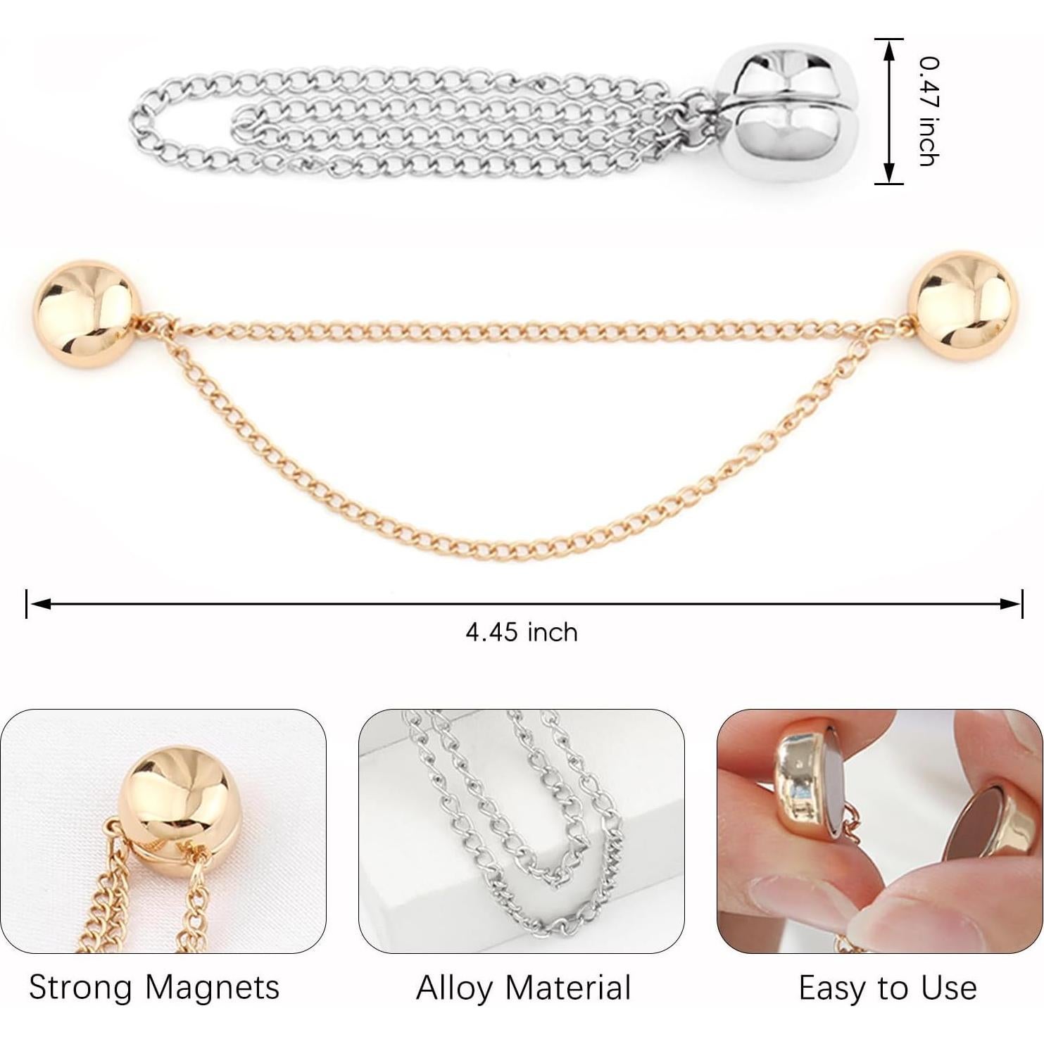 8 Clips Sujetador de Dobladillo Magnético TECHPLUS - Dorado y Plateado