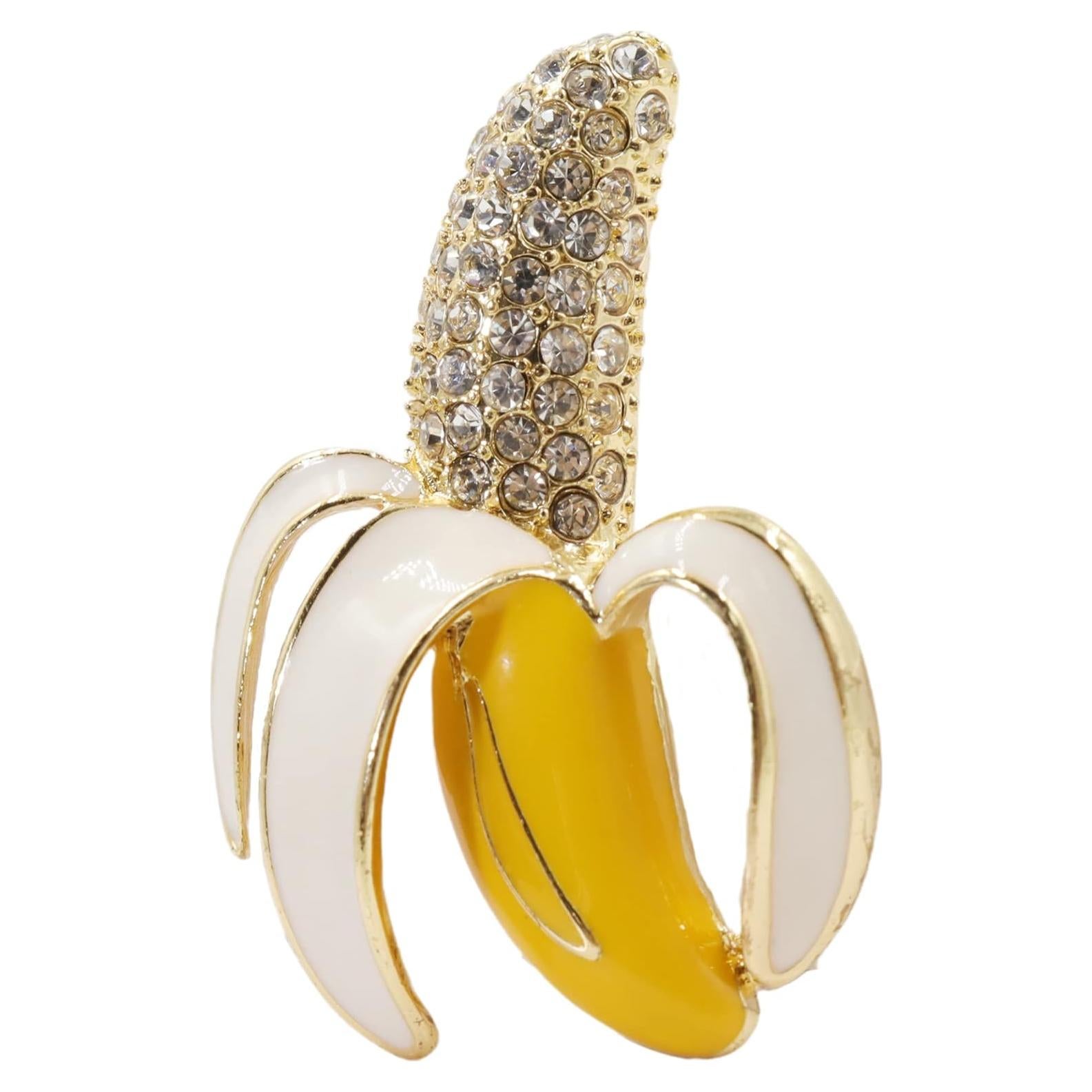 Broche de plátano dorado con cristales para mujer - Joyería DIY
