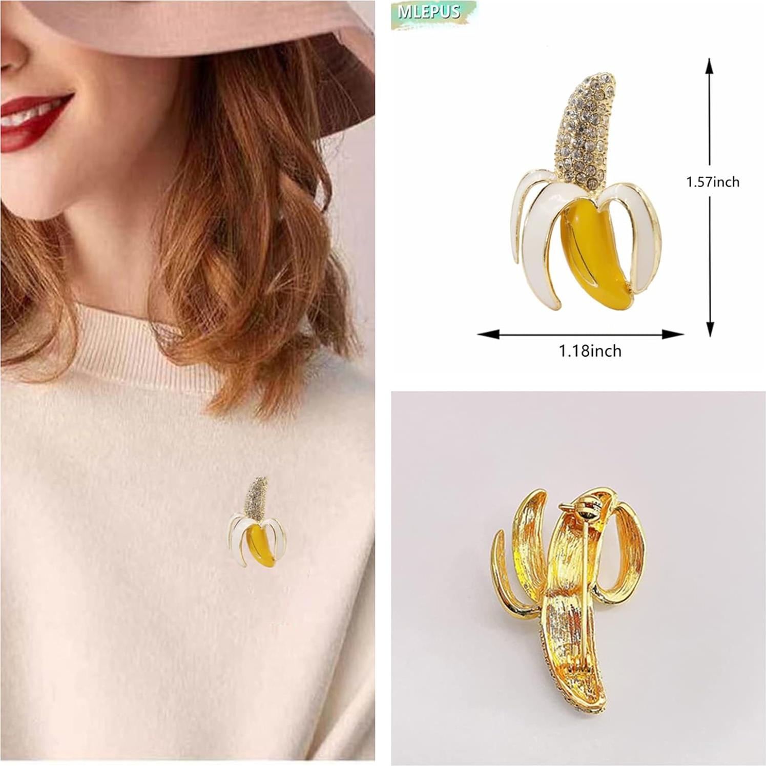 Broche de plátano dorado con cristales para mujer - Joyería DIY