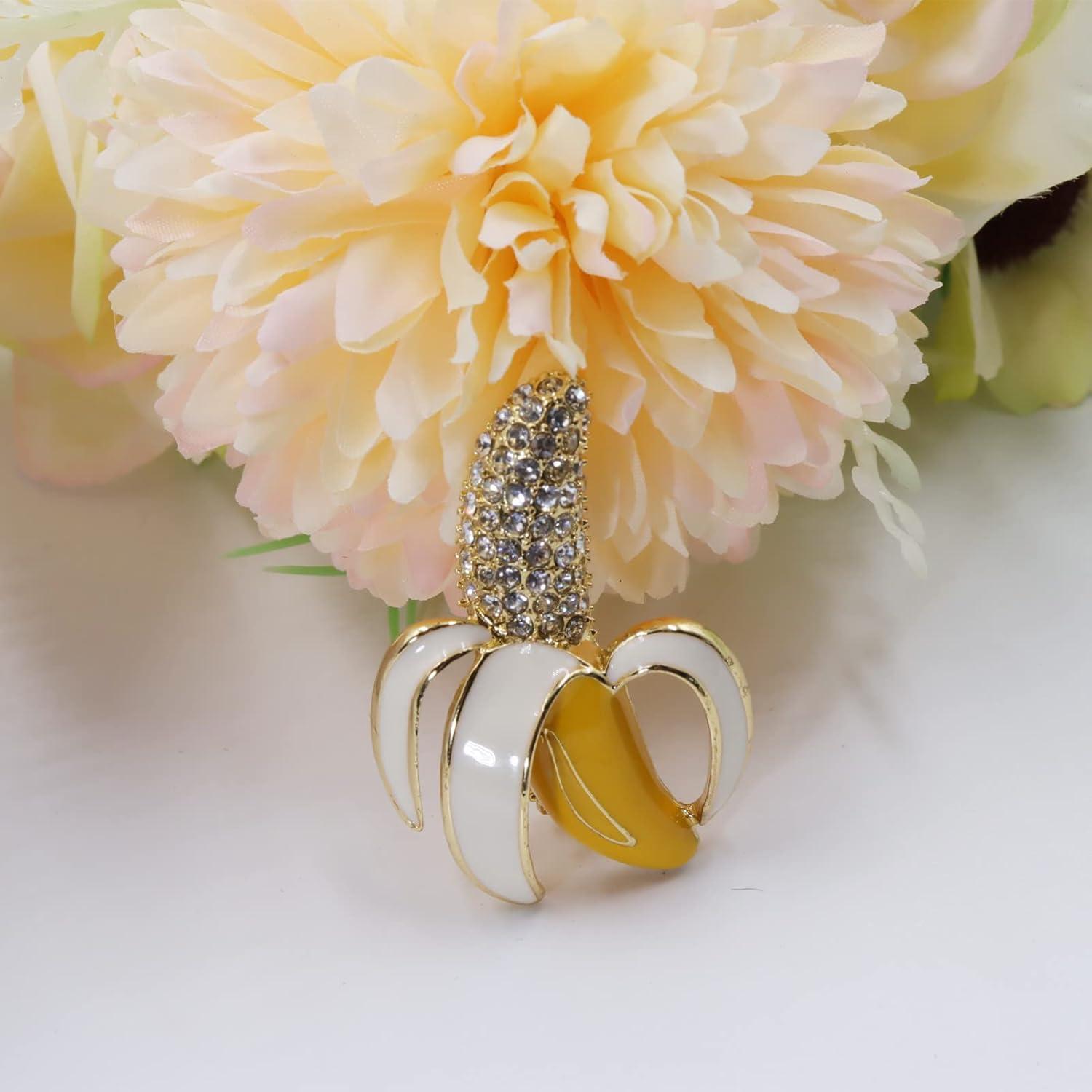 Broche de plátano dorado con cristales para mujer - Joyería DIY