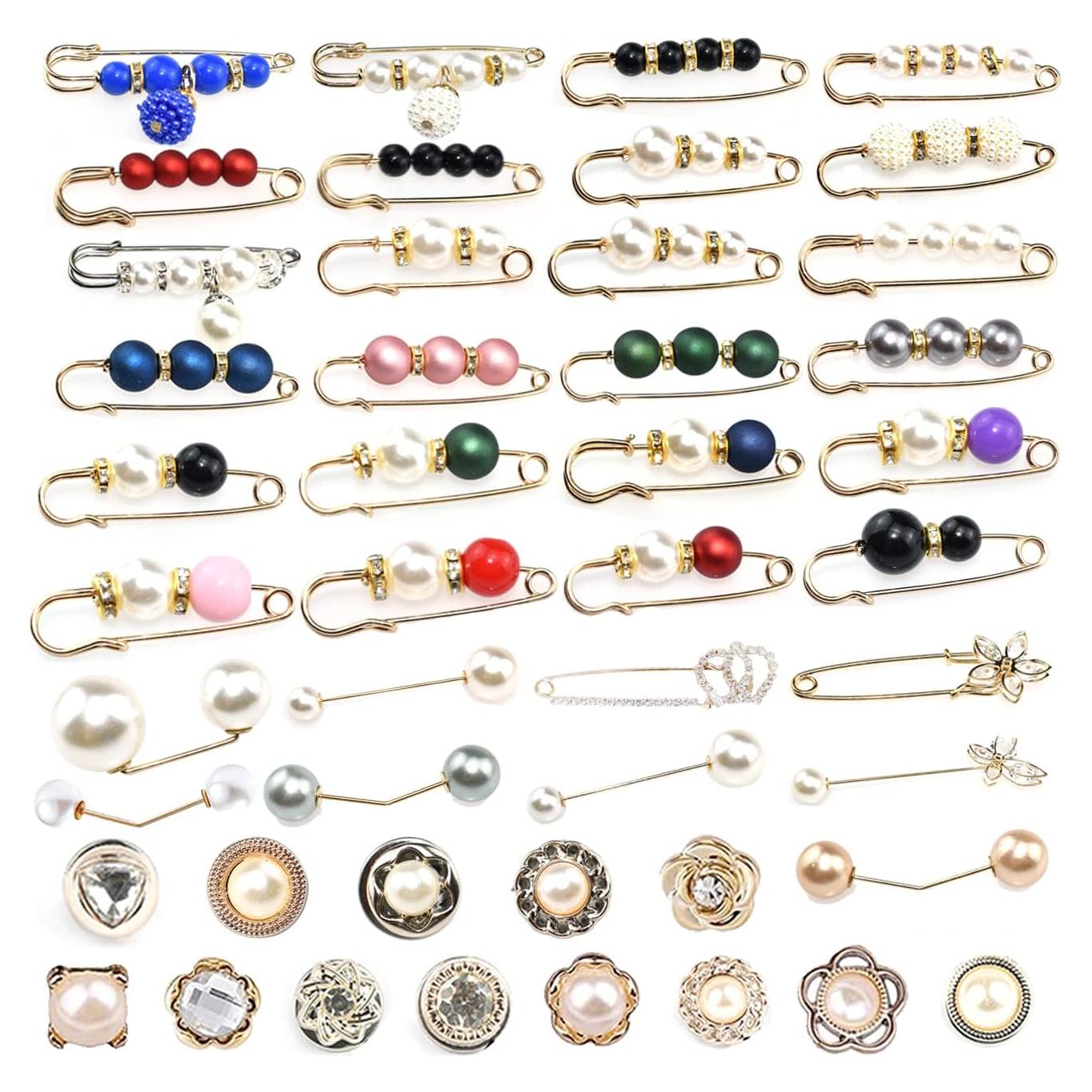46 Piezas Broches de Perlas y Strass MARRTEUM para Ropa