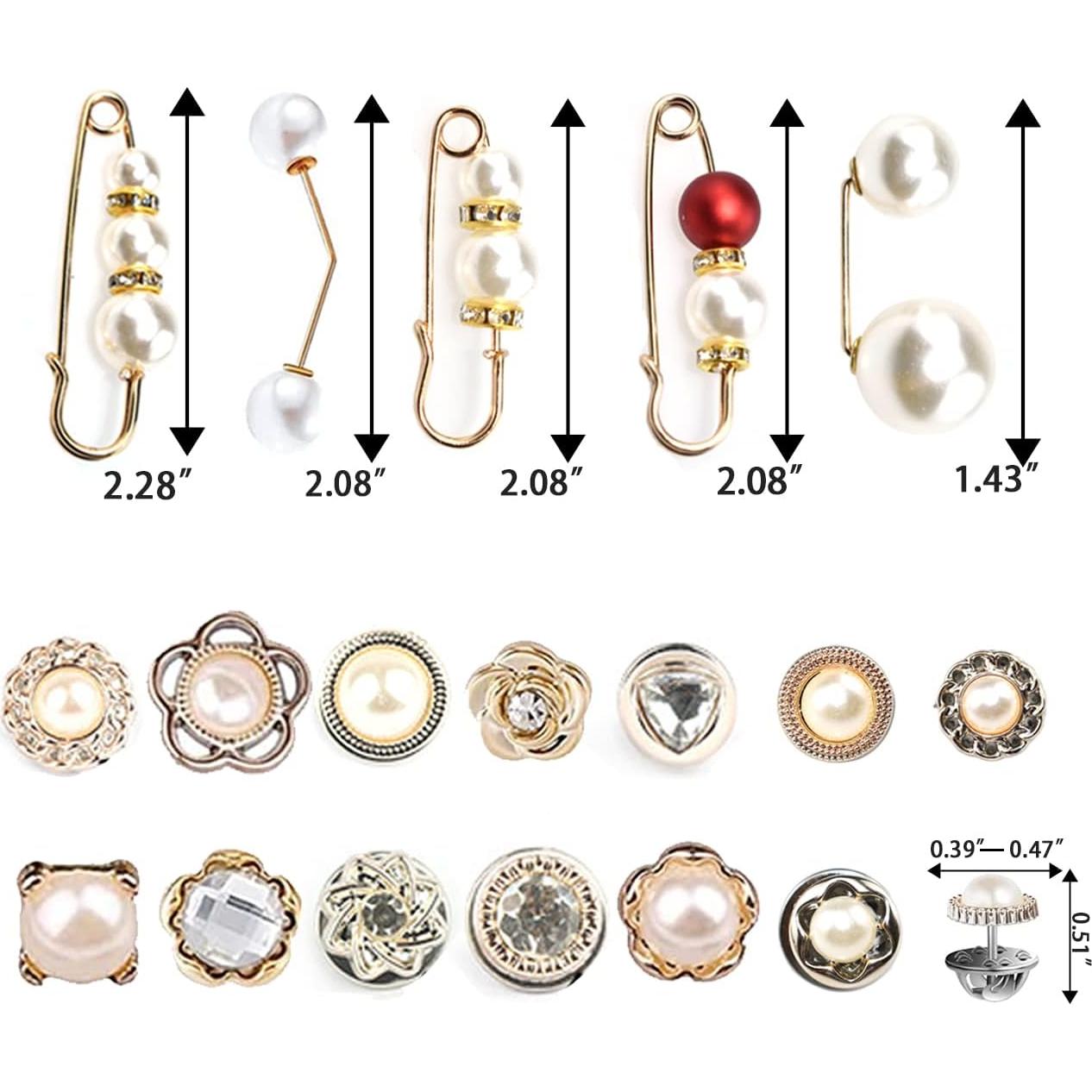 46 Piezas Broches de Perlas y Strass MARRTEUM para Ropa