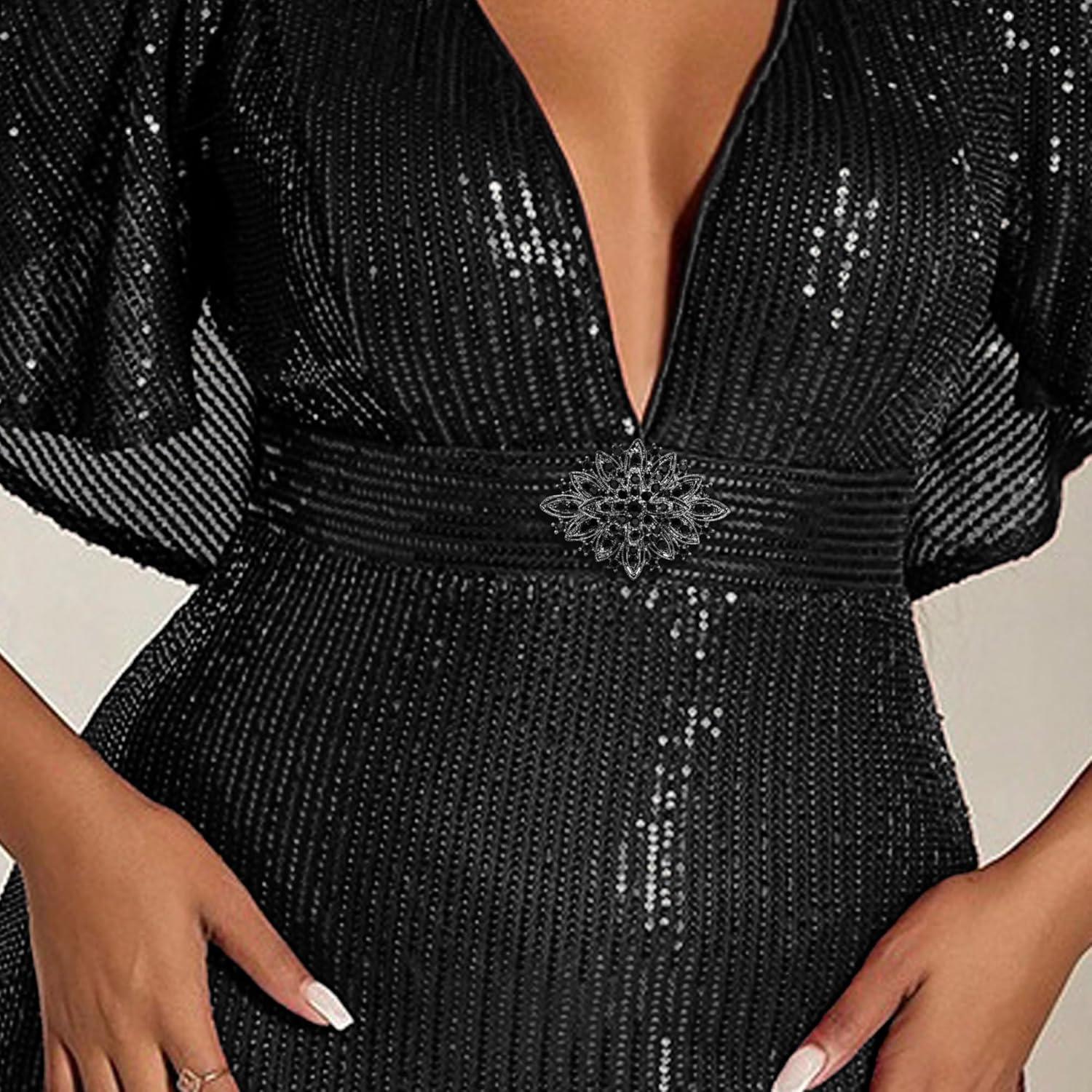 Broche de Cristal Vintage Art Deco Rhinestones Negro 6.35x4.32cm