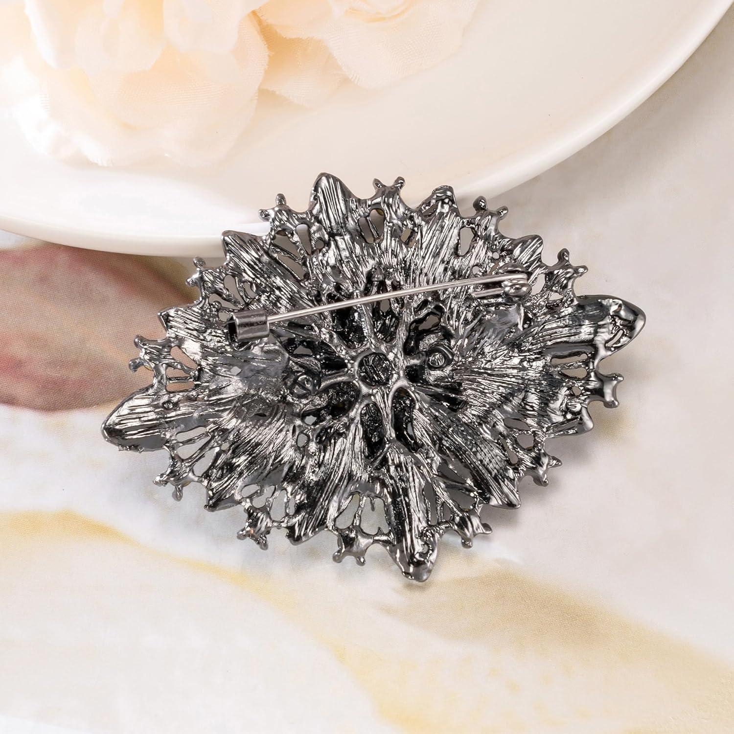 Broche de Cristal Vintage Art Deco Rhinestones Negro 6.35x4.32cm