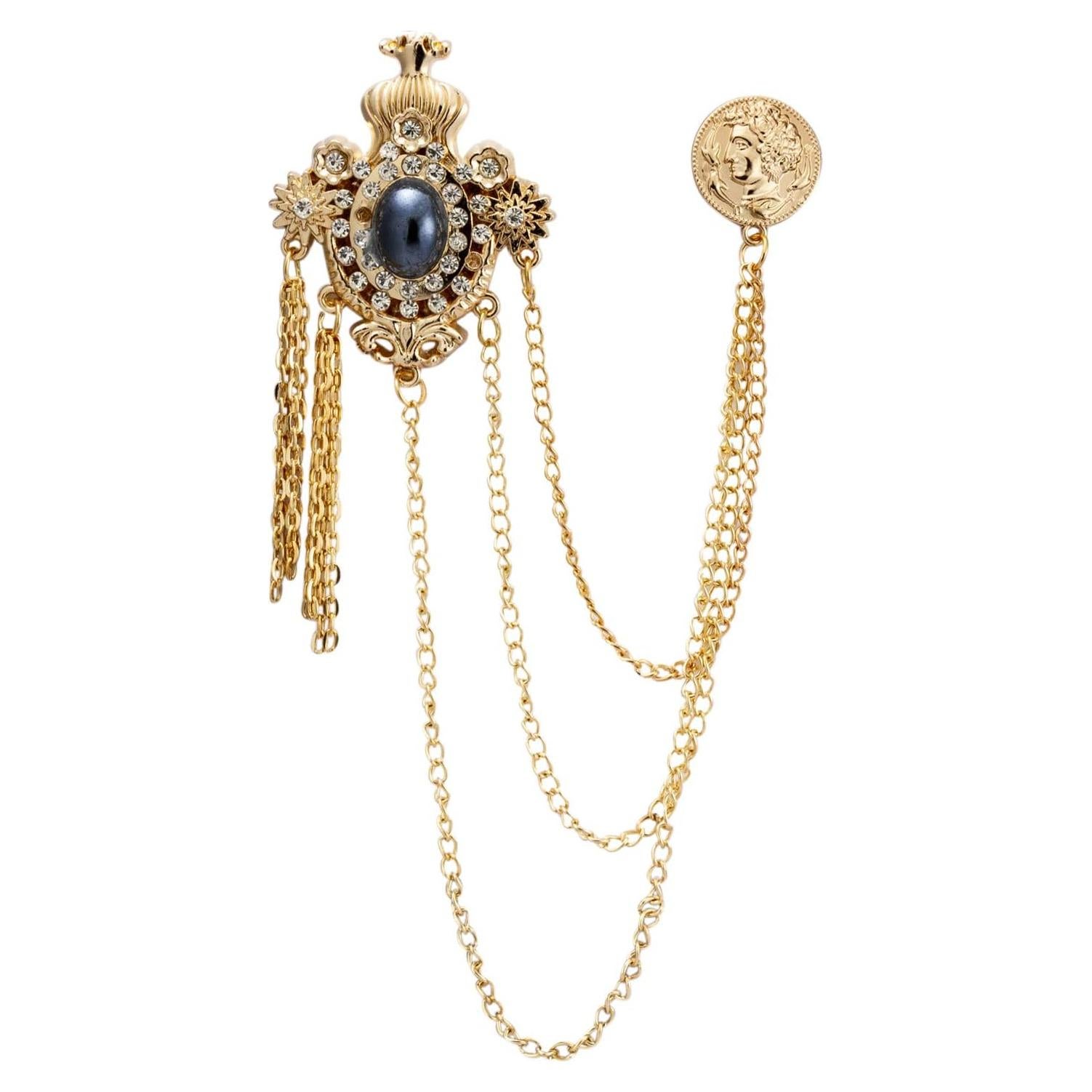 Pin de Broche de Caballería con Piedra y Grabado en Oro