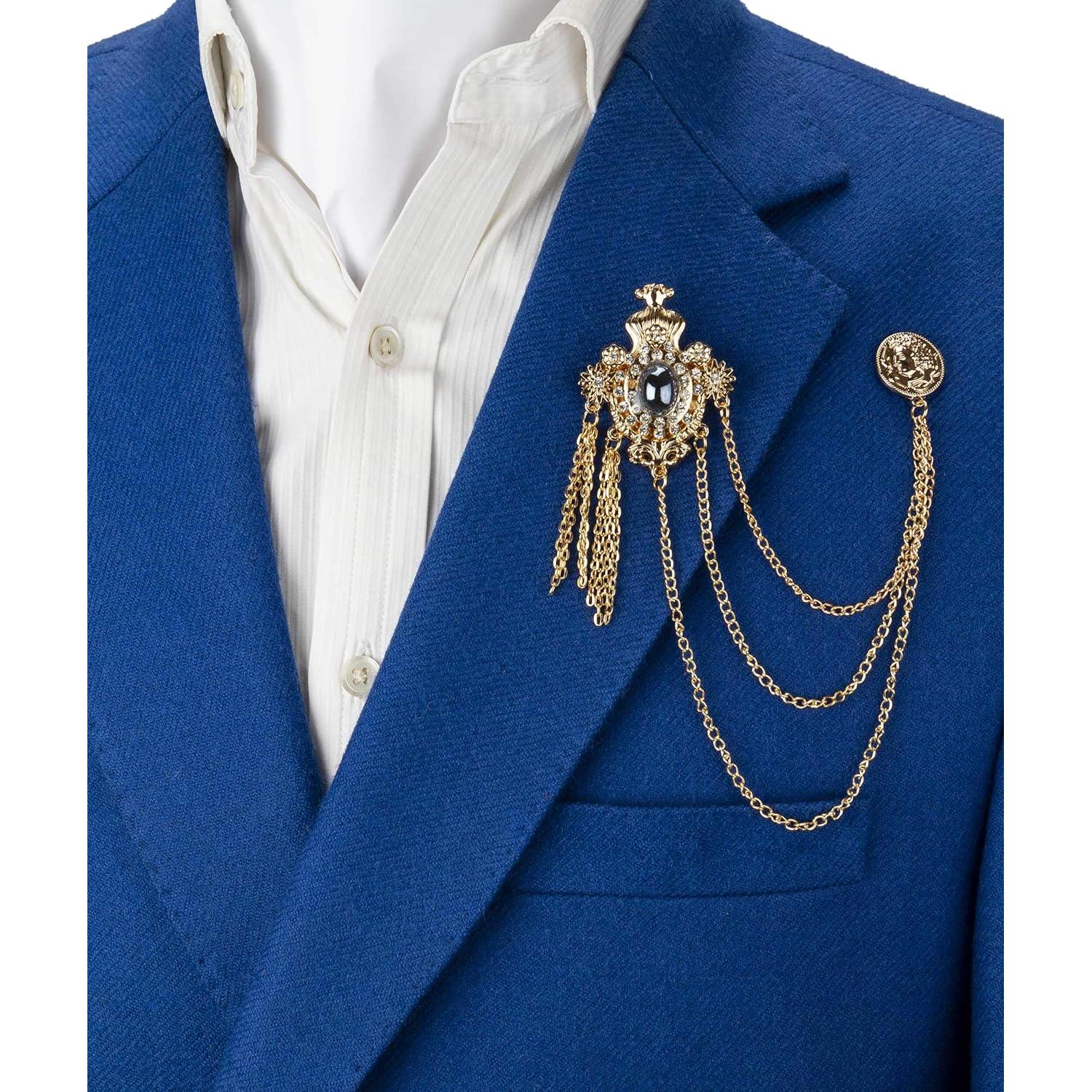 Pin de Broche de Caballería con Piedra y Grabado en Oro