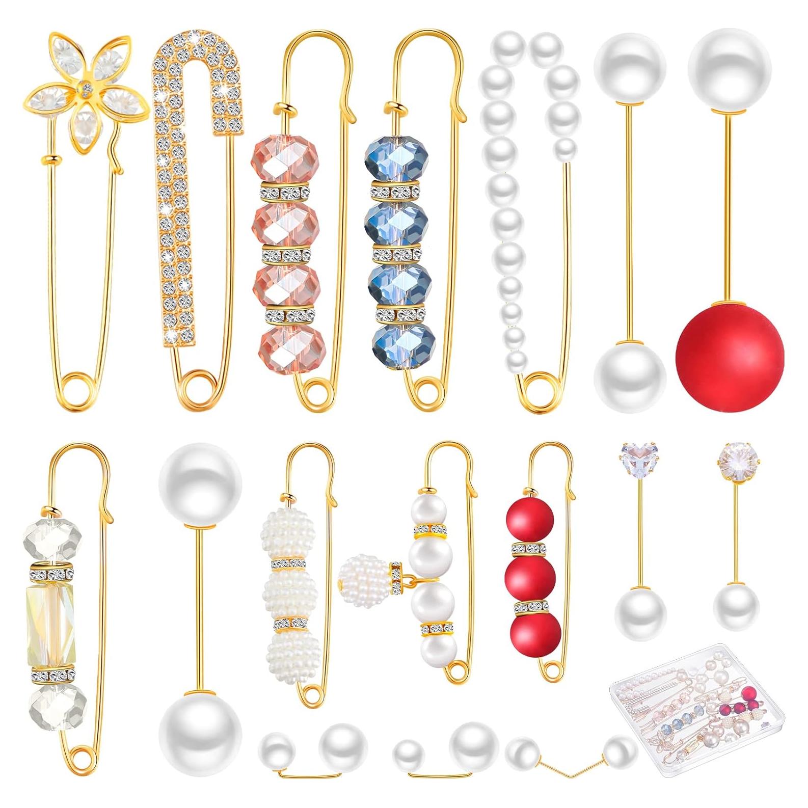 17 Alfileres de Perlas Falsas con Rhinestones para Mujeres