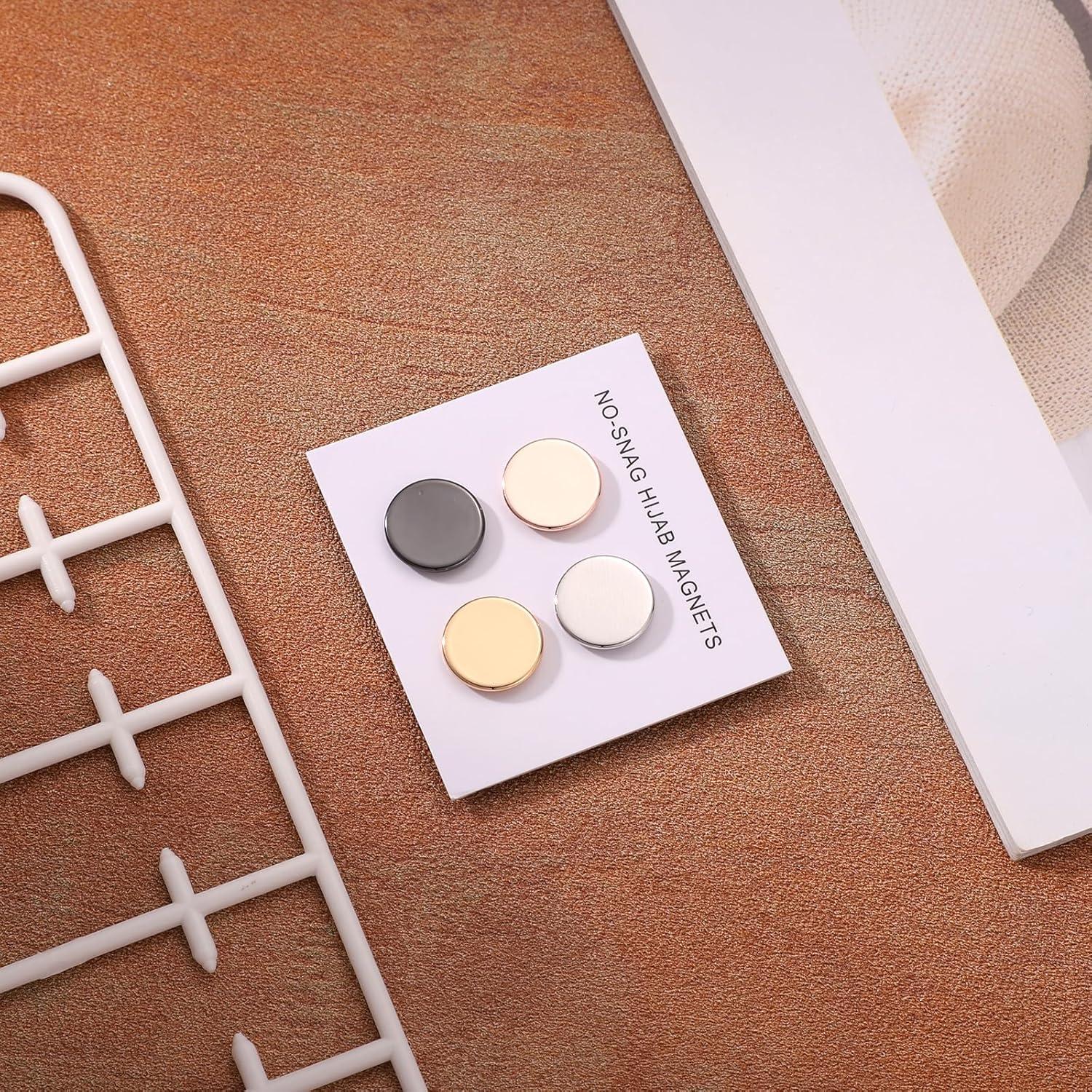 4 Alfileres Magnéticos Oblatos para Hijab - Imán Premium Plata