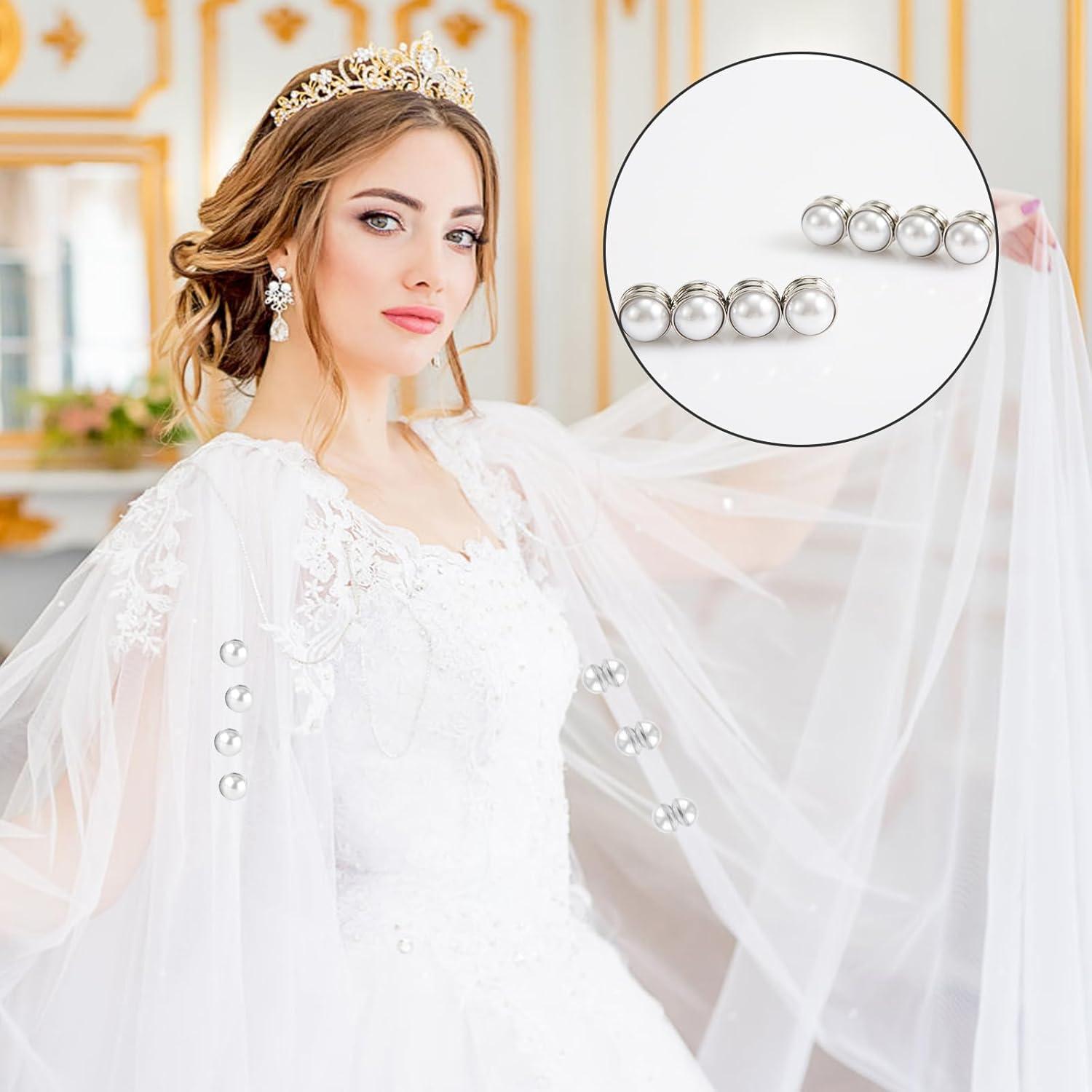 8 Pesos Magnéticos de Perlas para Velo de Boda Plata