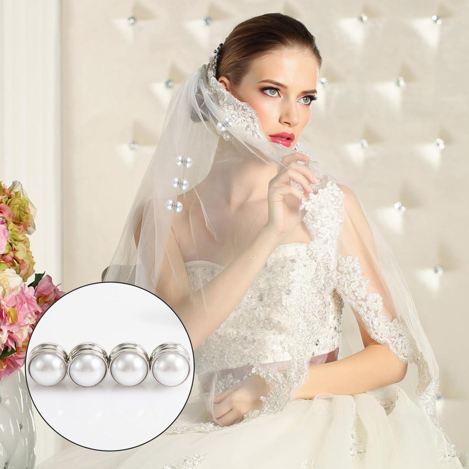 8 Pesos Magnéticos de Perlas para Velo de Boda Plata