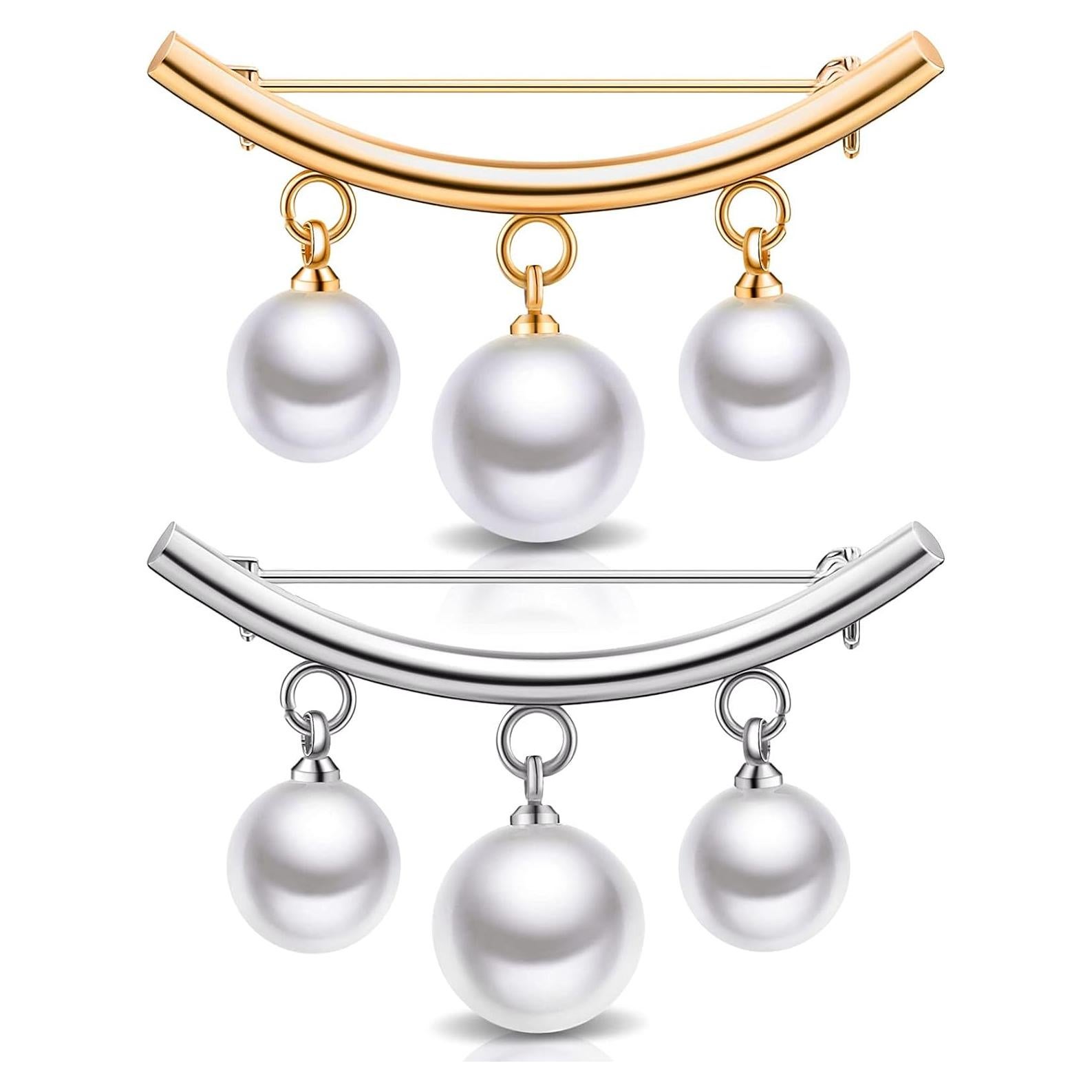 Alfileres de Perlas Artificiales WILLBOND 2 Piezas Oro Plata