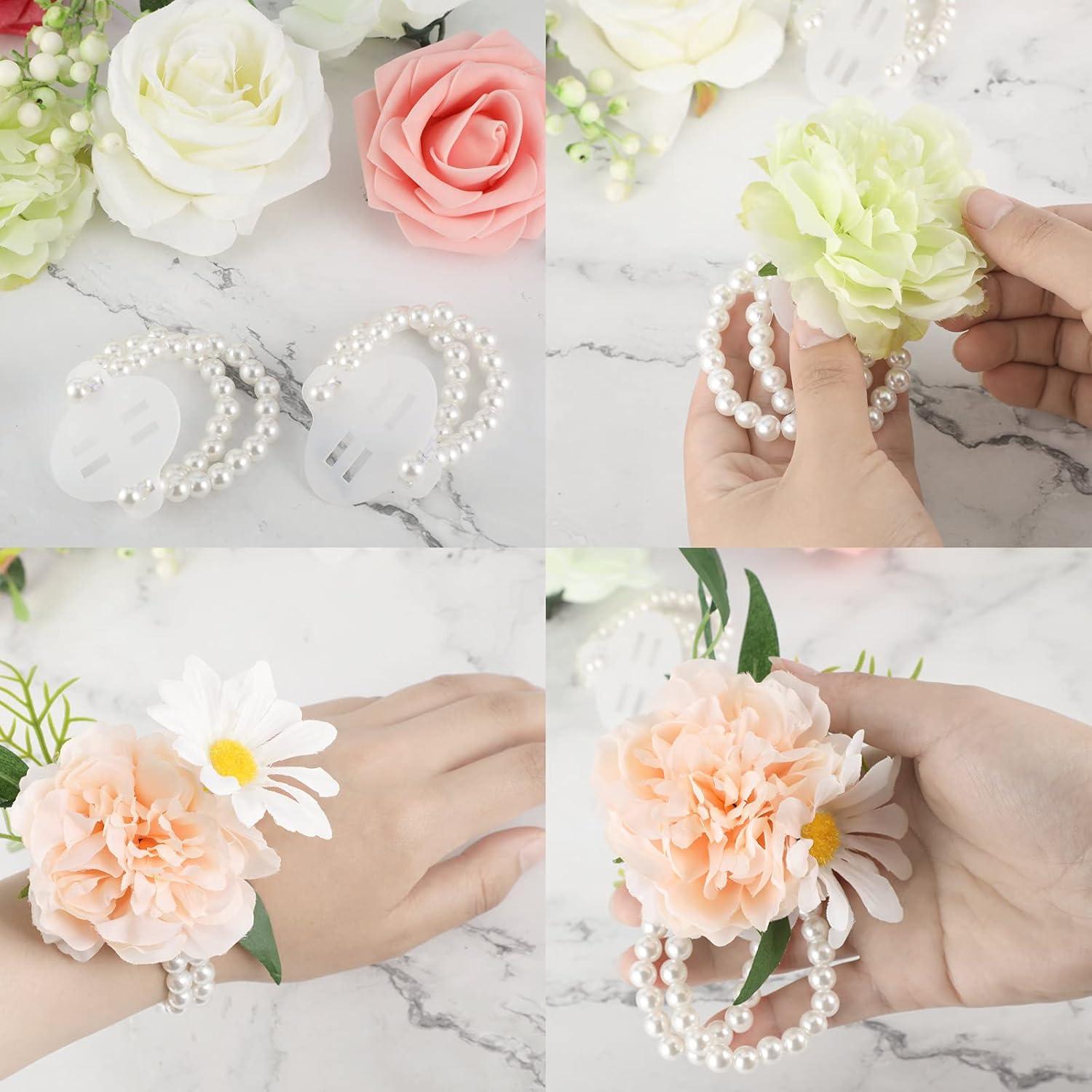 Kit de Accesorios para Boda Waydress: 4 Bandas de Muñeca y 15 Boutonnieres Magnéticos