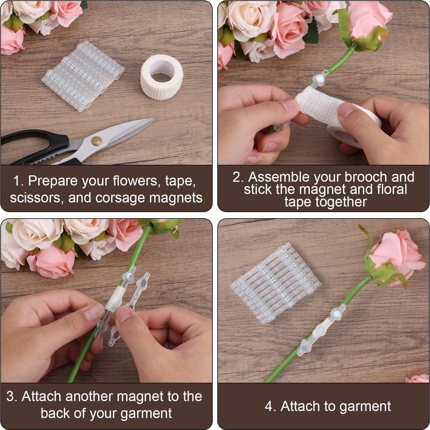 14 Piezas Imanes de Boutonniere Plástico Verde y Transparente