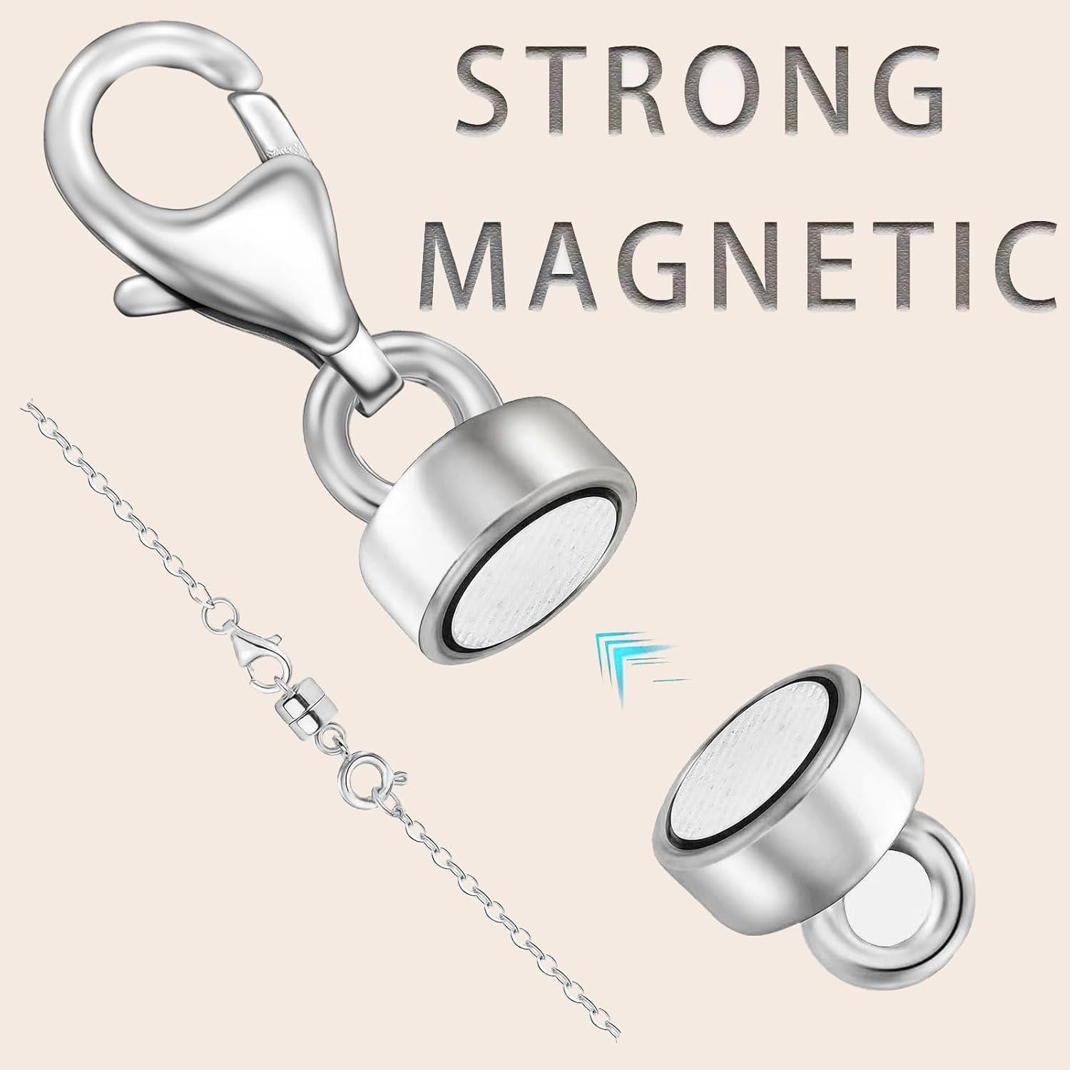 OHINGLT Magnetic Necklace Clasp Extra Strong, Silver Plated Magnet Jewelry Clasps Converters for Bracelet Necklaces Chain