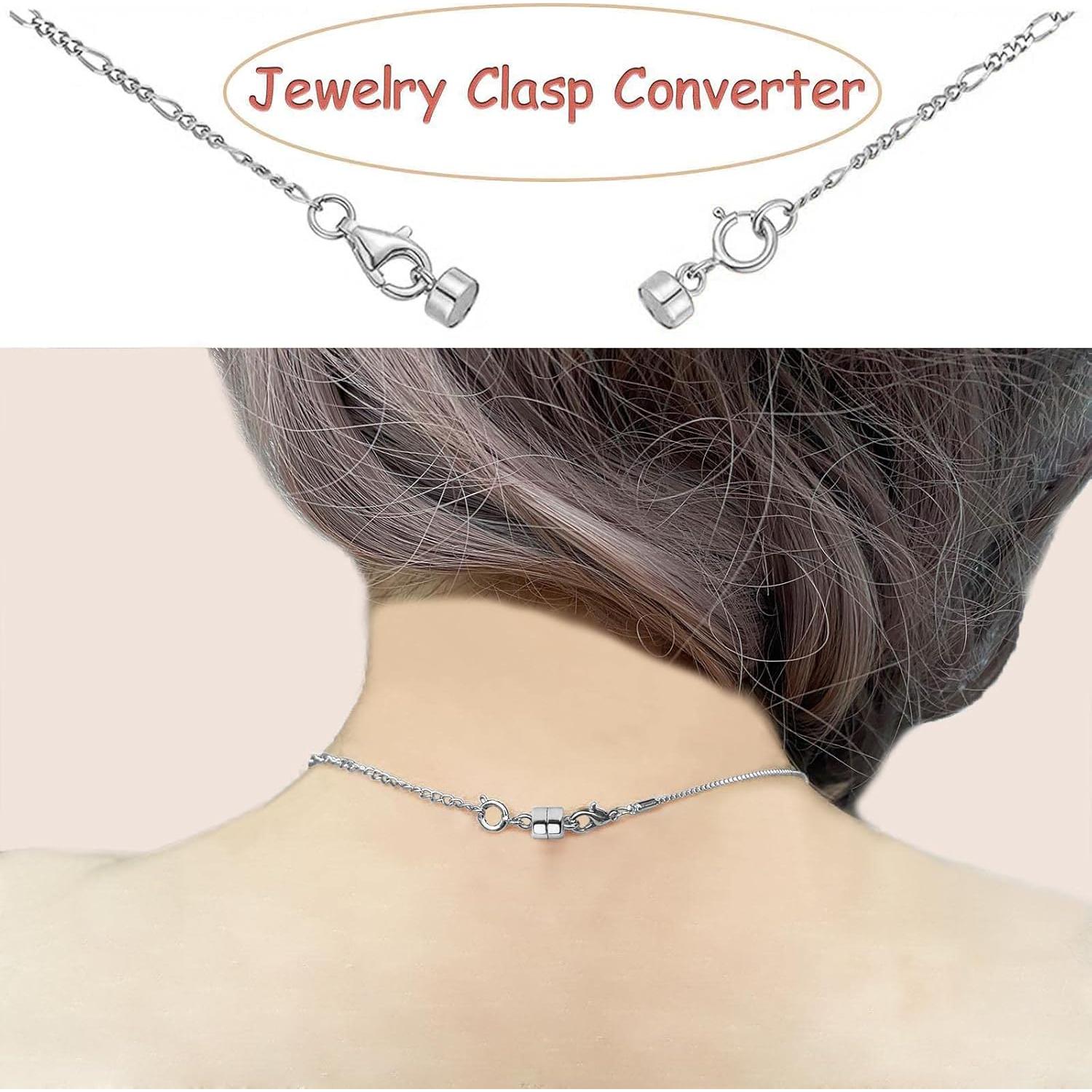 OHINGLT Magnetic Necklace Clasp Extra Strong, Silver Plated Magnet Jewelry Clasps Converters for Bracelet Necklaces Chain
