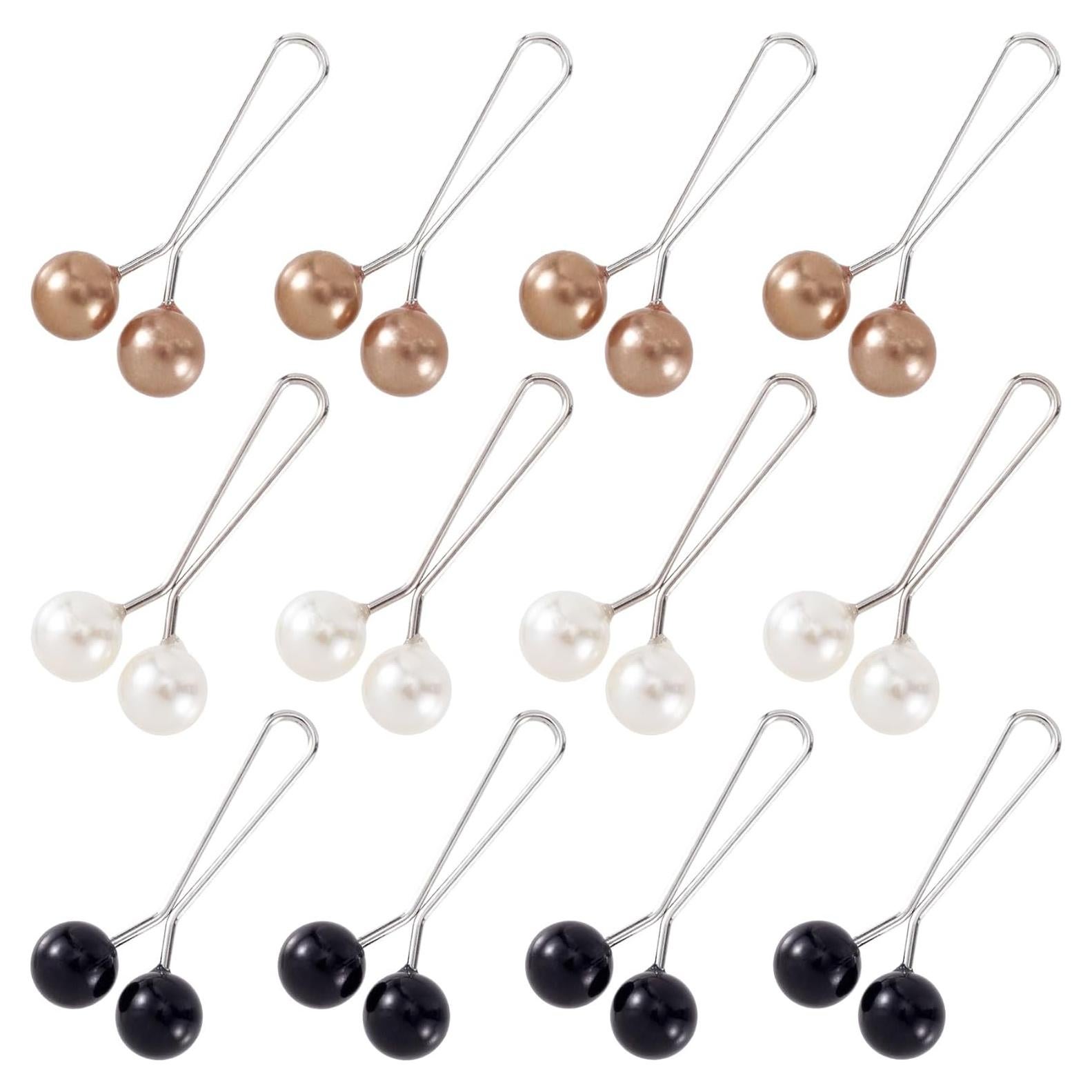 Joez Wonderful 12pcs Hijab Pins for Women, Cute Scarf Clip Hijab Pins Pearl Brooch Pins, Headscarf Shawl Scarf Muslim Hijab Scarf Clips Safety Pins Decorative Boutonniere (3 Colors)