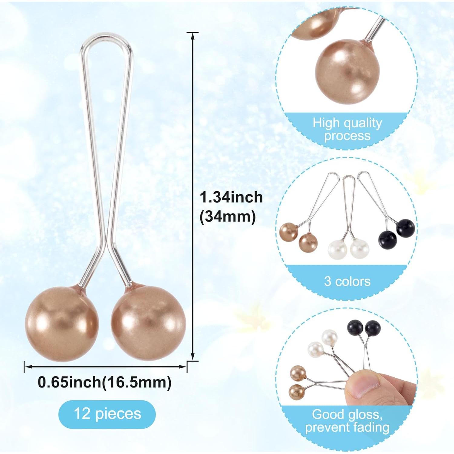 Joez Wonderful 12pcs Hijab Pins for Women, Cute Scarf Clip Hijab Pins Pearl Brooch Pins, Headscarf Shawl Scarf Muslim Hijab Scarf Clips Safety Pins Decorative Boutonniere (3 Colors)