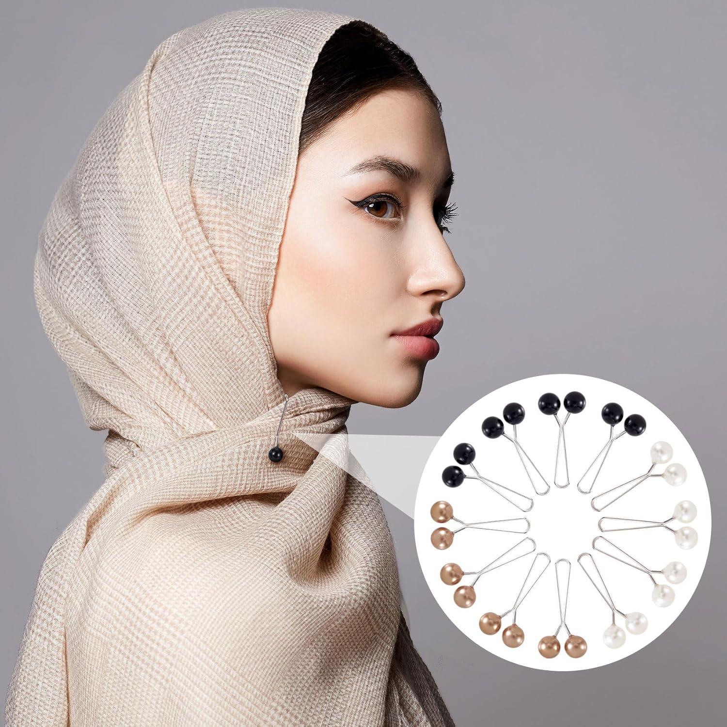Joez Wonderful 12pcs Hijab Pins for Women, Cute Scarf Clip Hijab Pins Pearl Brooch Pins, Headscarf Shawl Scarf Muslim Hijab Scarf Clips Safety Pins Decorative Boutonniere (3 Colors)