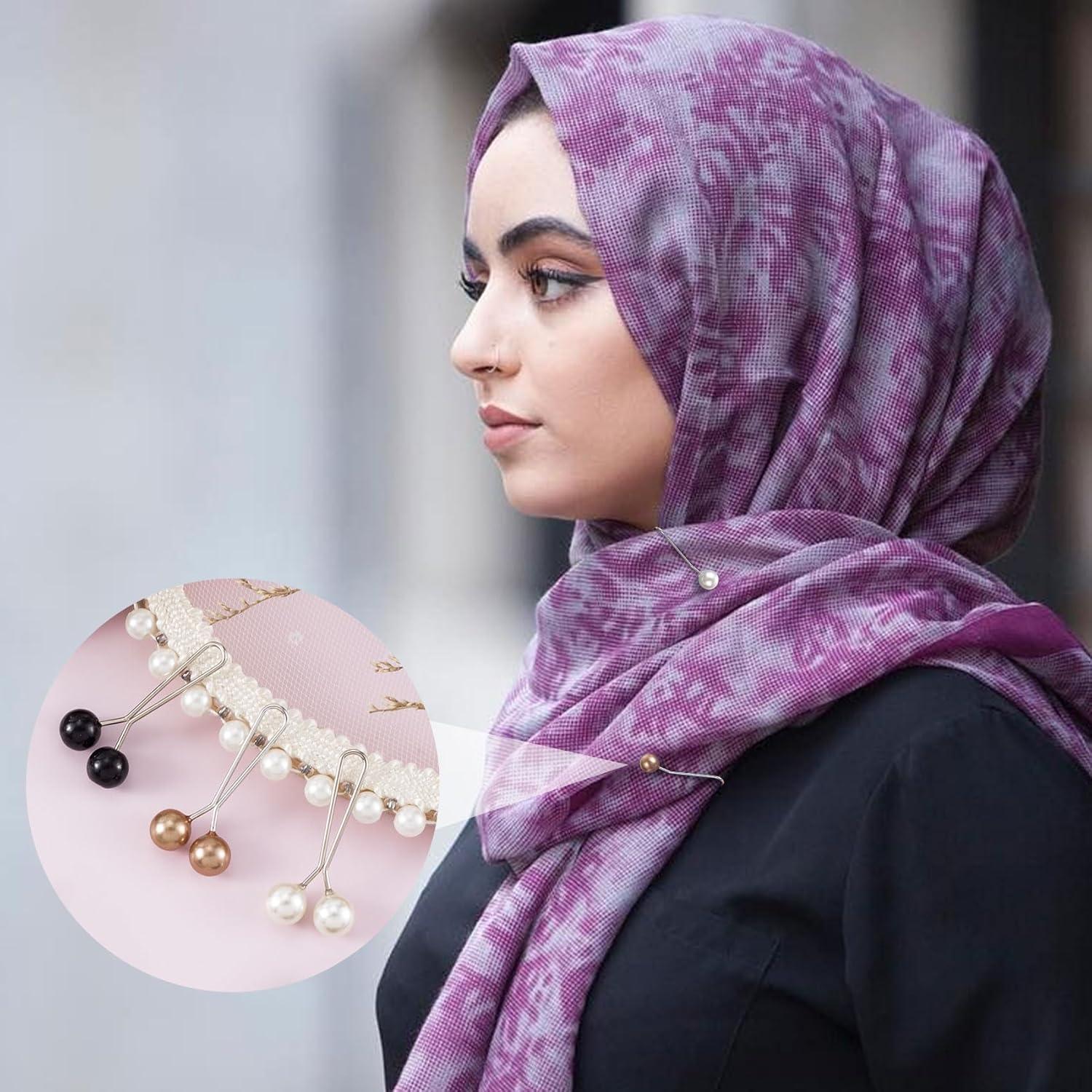 Joez Wonderful 12pcs Hijab Pins for Women, Cute Scarf Clip Hijab Pins Pearl Brooch Pins, Headscarf Shawl Scarf Muslim Hijab Scarf Clips Safety Pins Decorative Boutonniere (3 Colors)