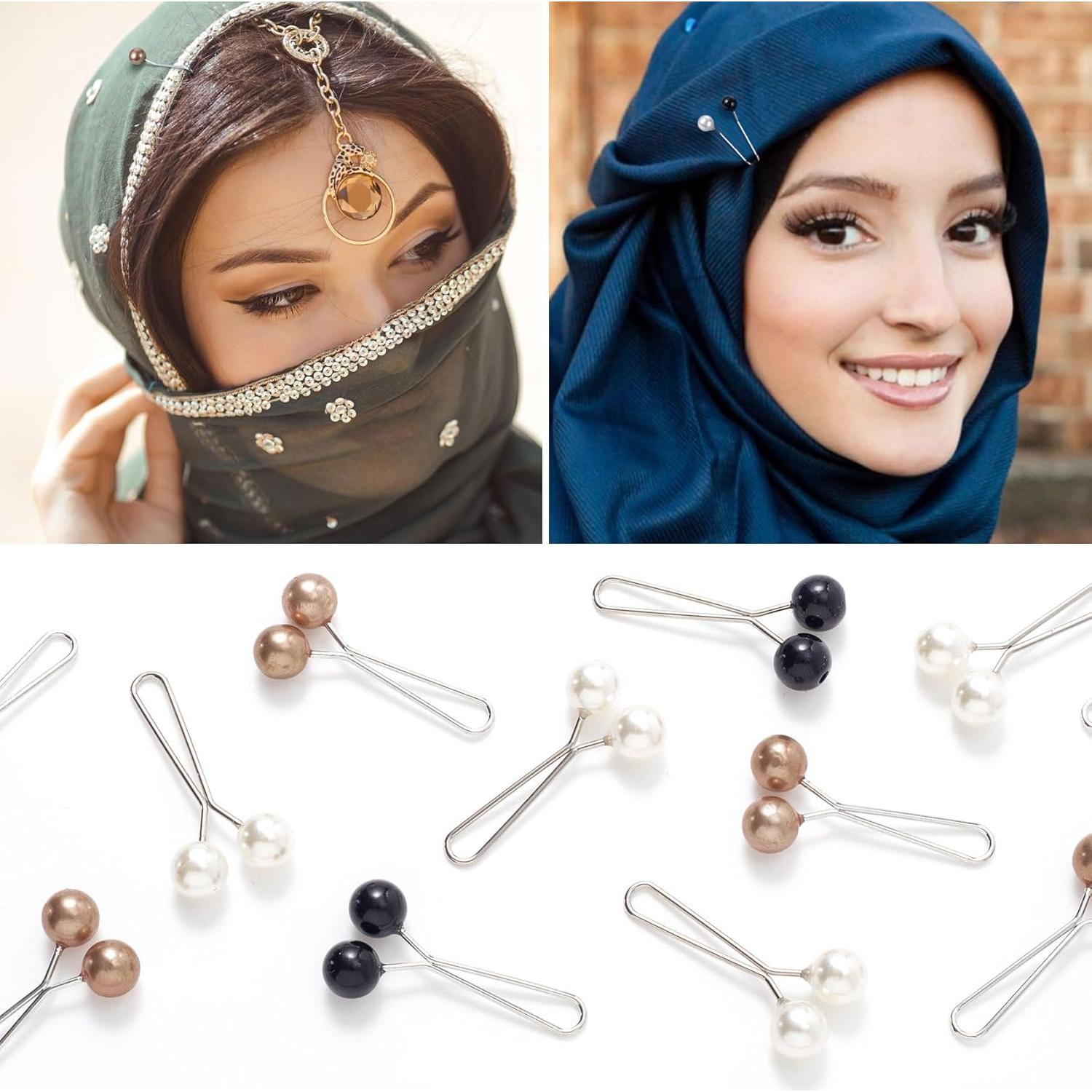 Joez Wonderful 12pcs Hijab Pins for Women, Cute Scarf Clip Hijab Pins Pearl Brooch Pins, Headscarf Shawl Scarf Muslim Hijab Scarf Clips Safety Pins Decorative Boutonniere (3 Colors)