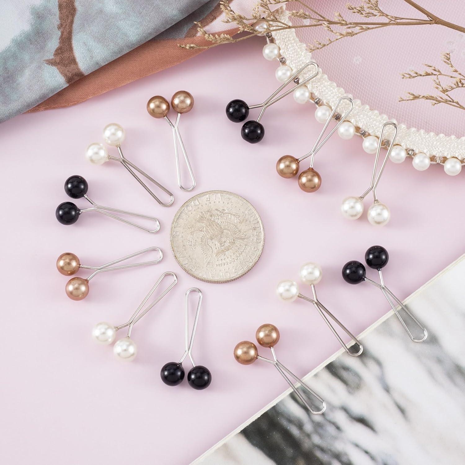 Joez Wonderful 12pcs Hijab Pins for Women, Cute Scarf Clip Hijab Pins Pearl Brooch Pins, Headscarf Shawl Scarf Muslim Hijab Scarf Clips Safety Pins Decorative Boutonniere (3 Colors)