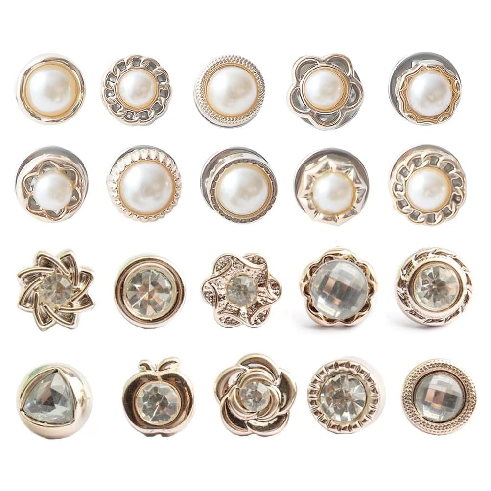 20 Botones de Broche LWQYHTT Perla y Rhinestone 10-12mm