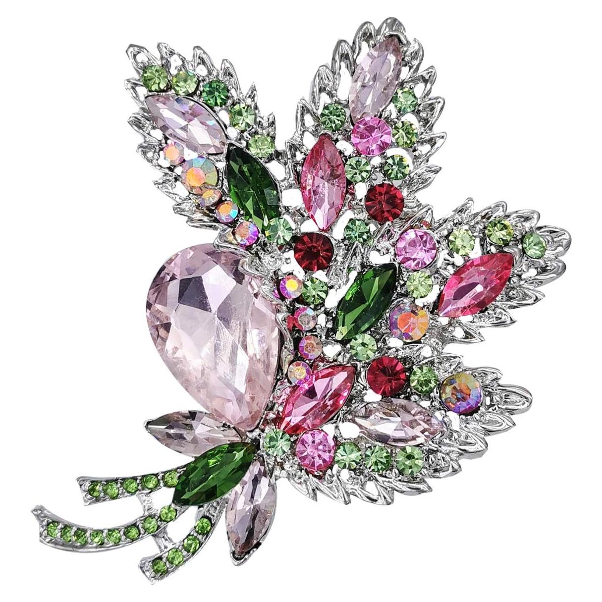 Broche de Cristal en Forma de Hoja YOQUCOL Rosa 8.5x10.5cm