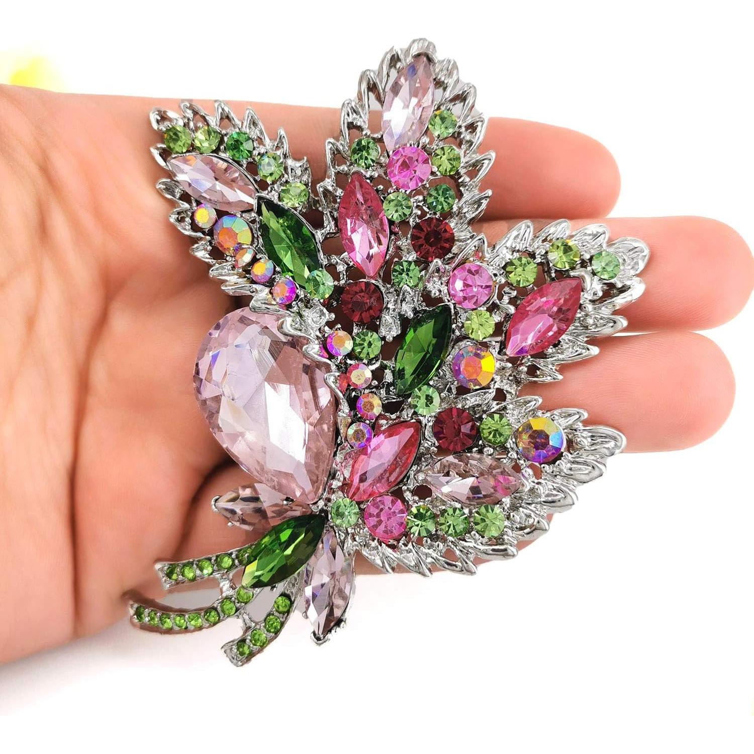 Broche de Cristal en Forma de Hoja YOQUCOL Rosa 8.5x10.5cm