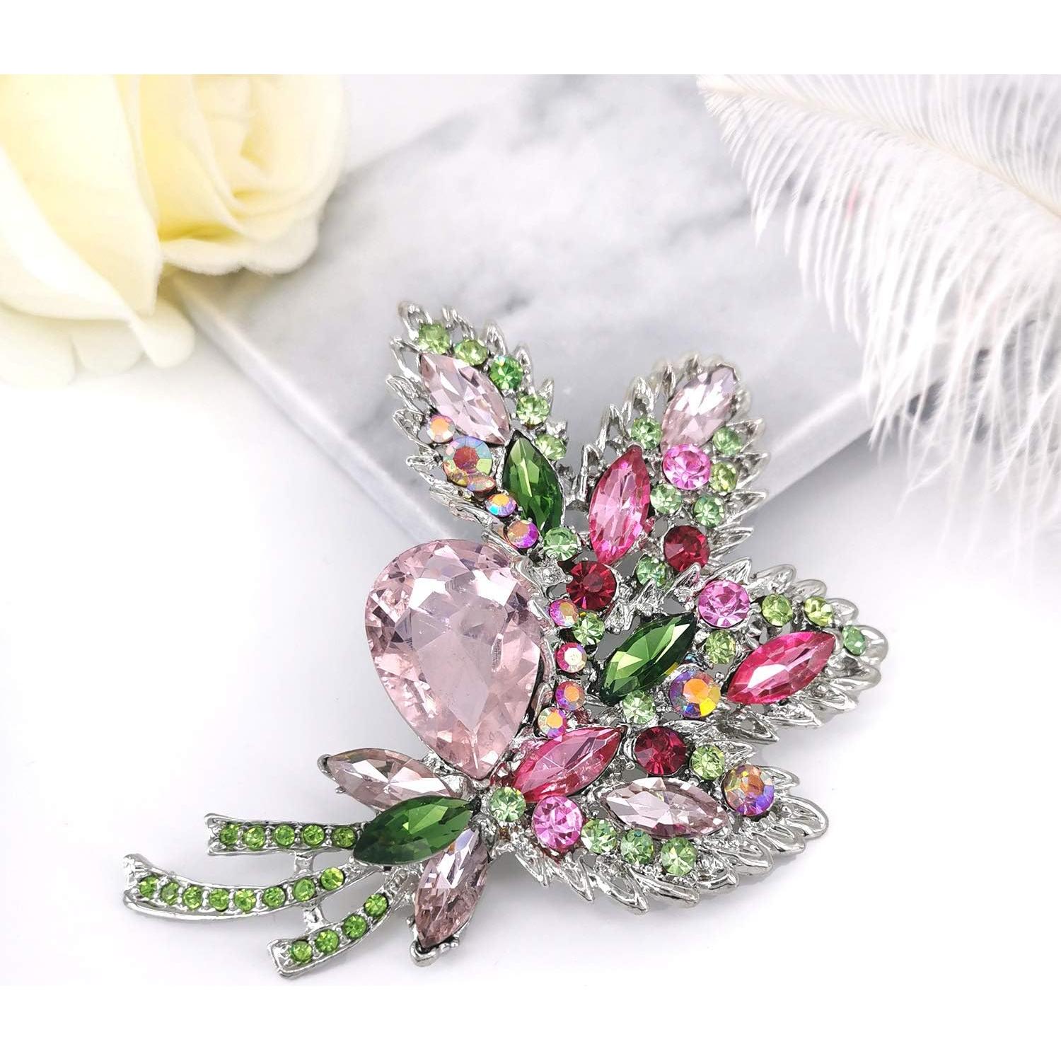 Broche de Cristal en Forma de Hoja YOQUCOL Rosa 8.5x10.5cm