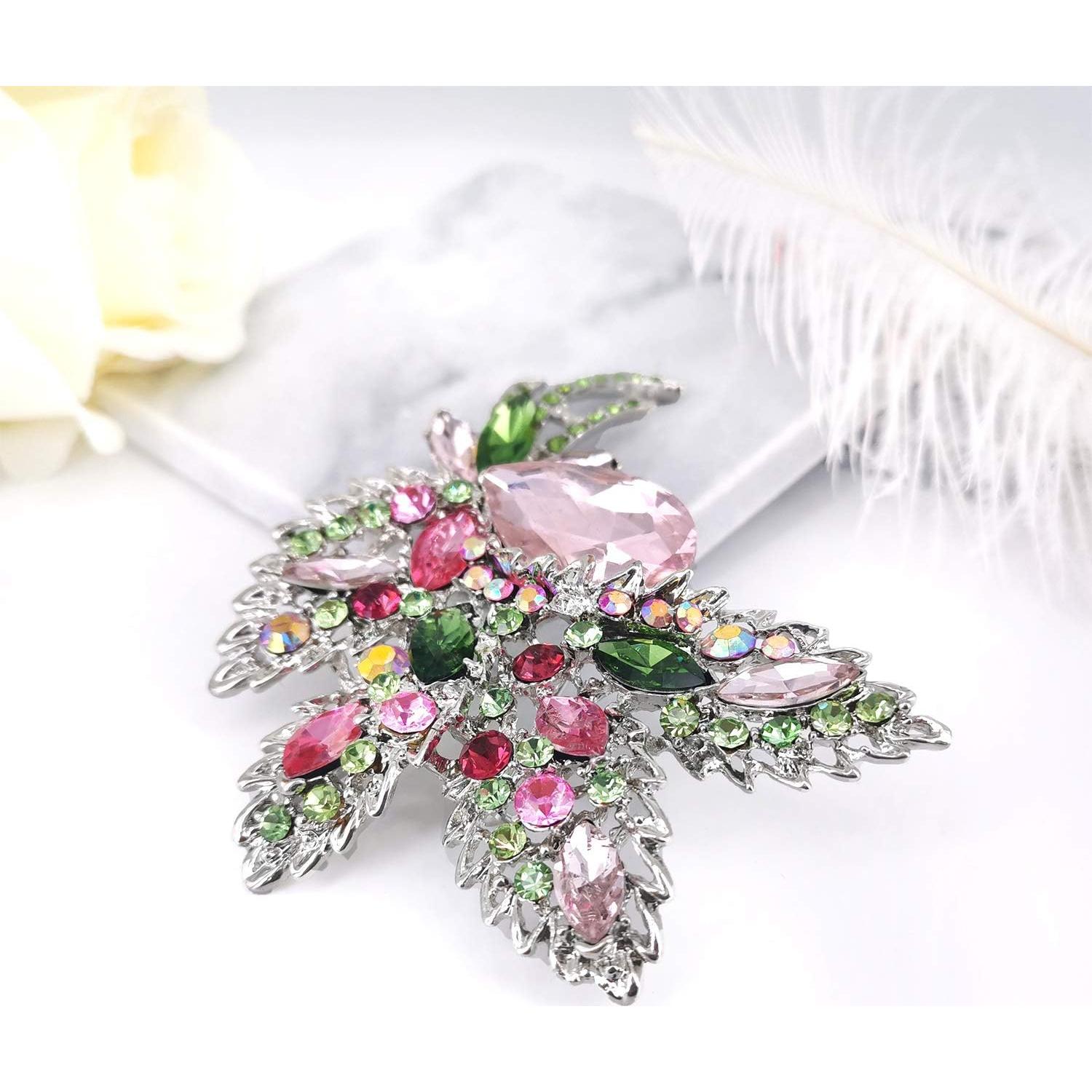 Broche de Cristal en Forma de Hoja YOQUCOL Rosa 8.5x10.5cm