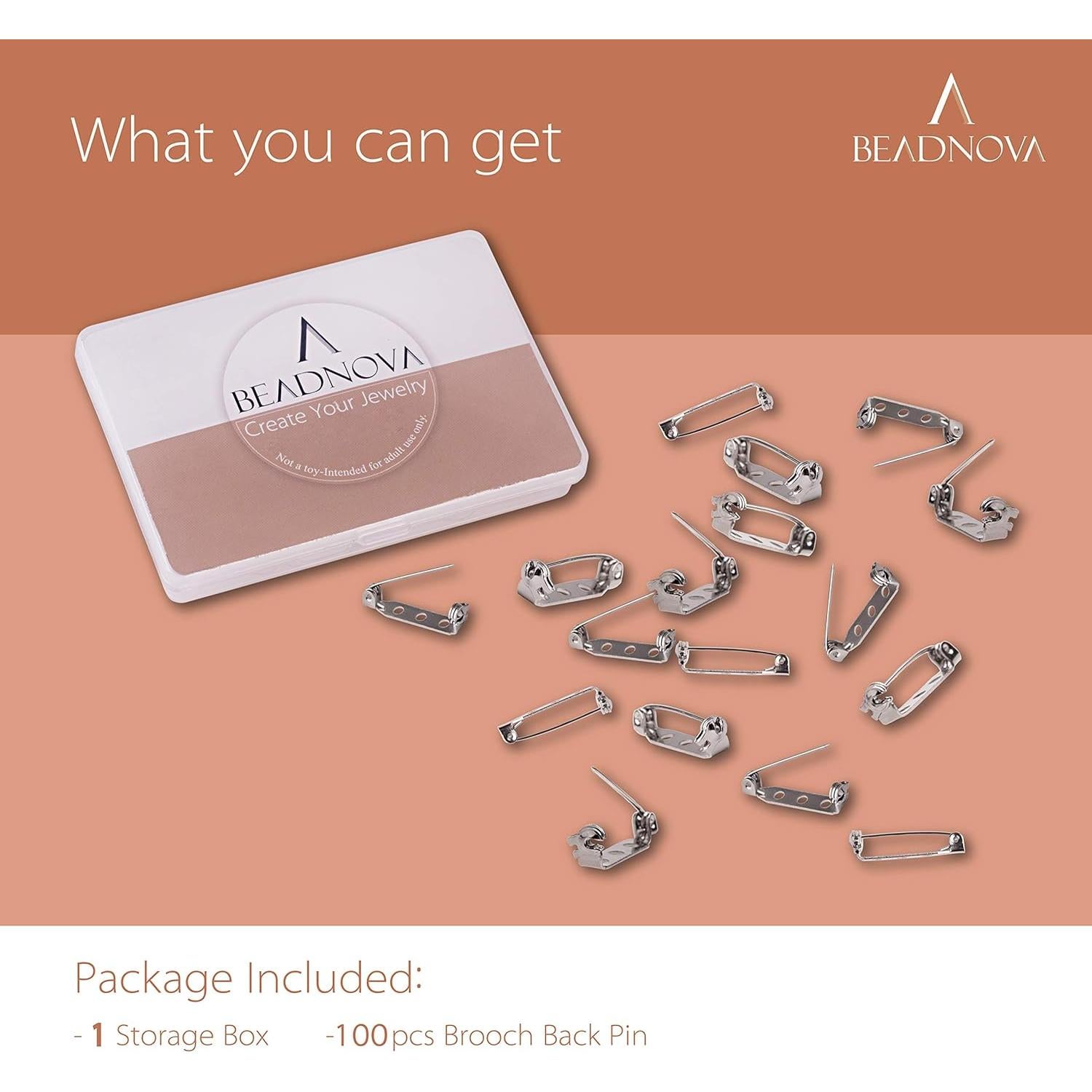 Alfileres de Broche BEADNOVA Plateados con Cierre Seguro 100pcs
