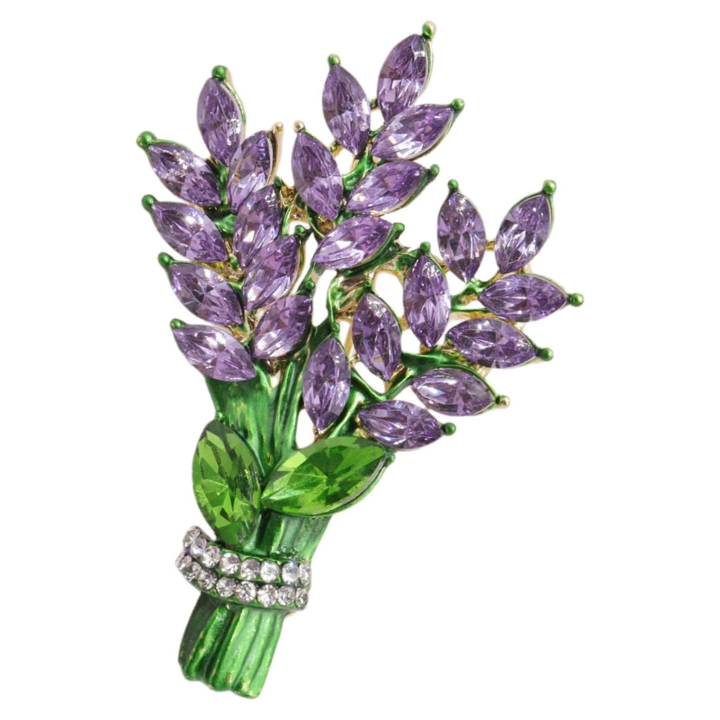 Broche de flor de lavanda con strass para mujeres - 10.9x7.9 cm