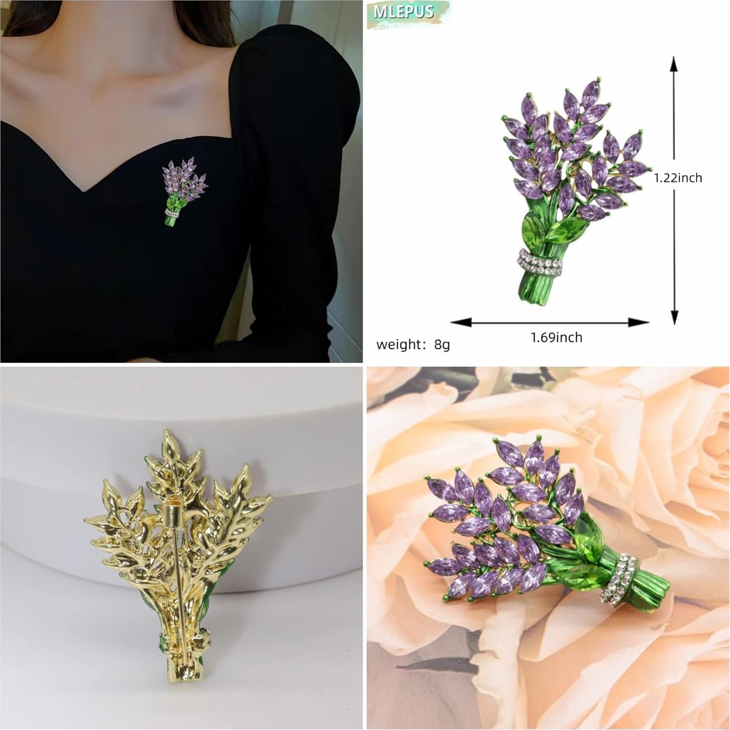 Broche de flor de lavanda con strass para mujeres - 10.9x7.9 cm