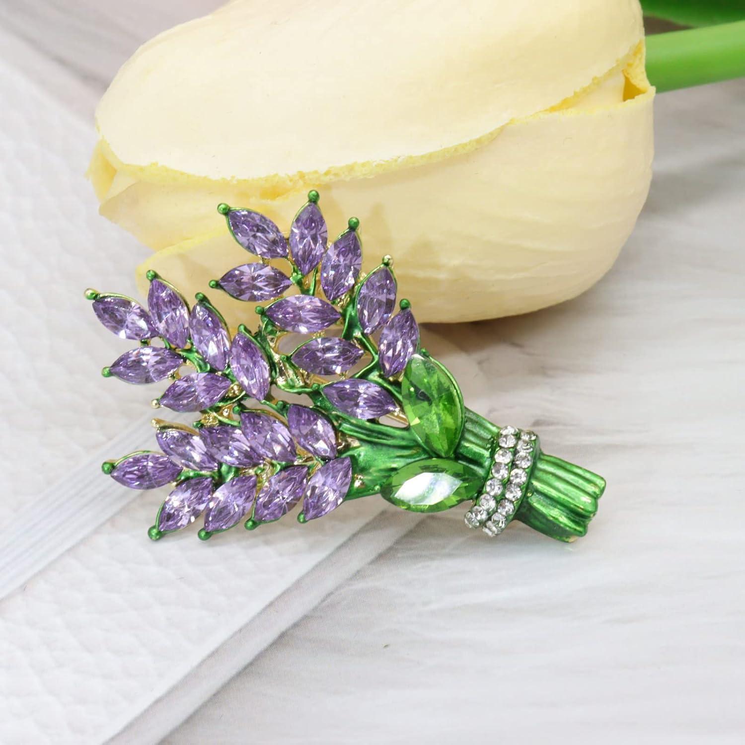 Broche de flor de lavanda con strass para mujeres - 10.9x7.9 cm