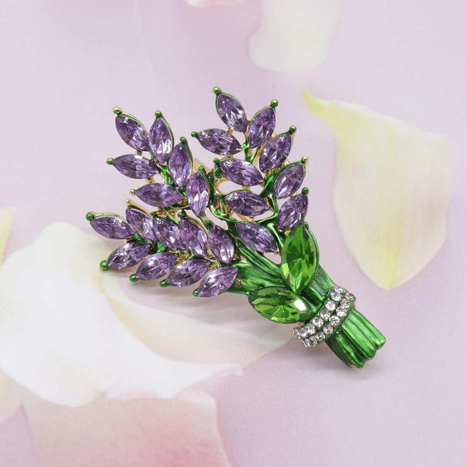 Broche de flor de lavanda con strass para mujeres - 10.9x7.9 cm